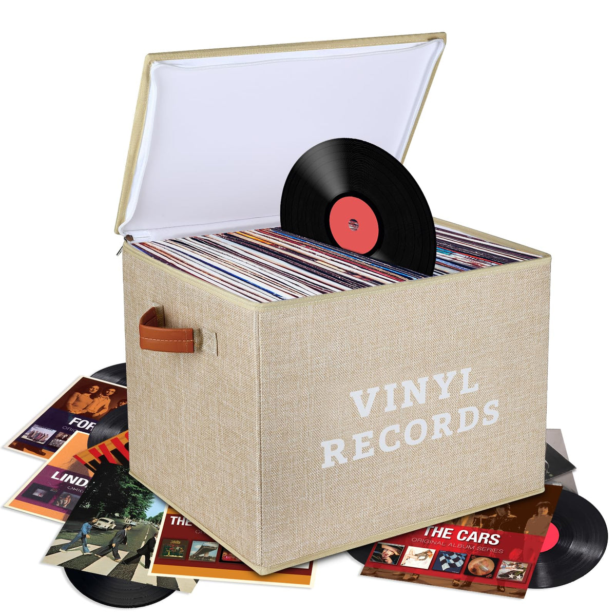 Lukeline Vinyl Record Storage Box, Decorative Moving Box for Records with Handles,LP Record Storage