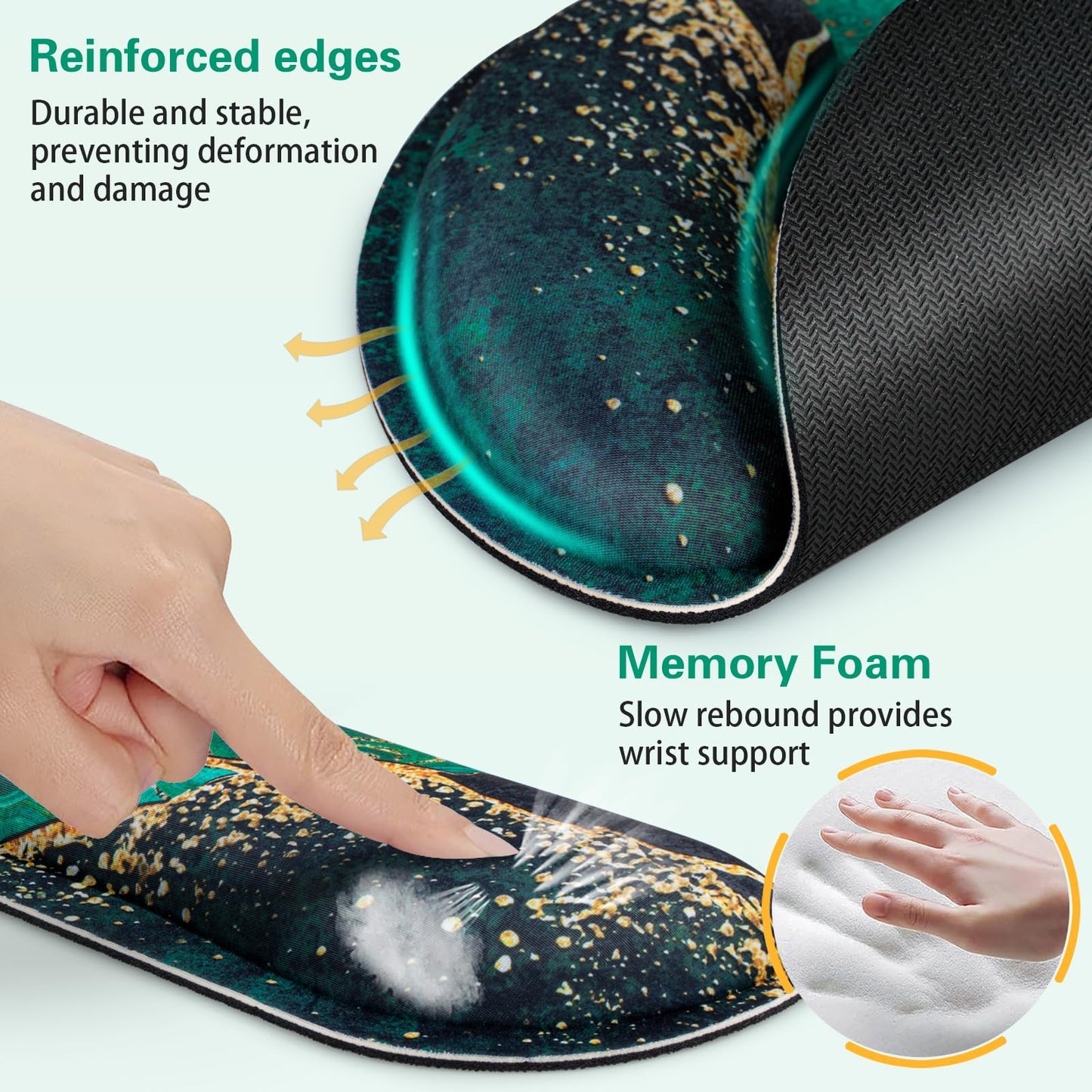 Mouse Pad Green with Wrist Rest Set, 3-in-1 Wrist Support Mousepad