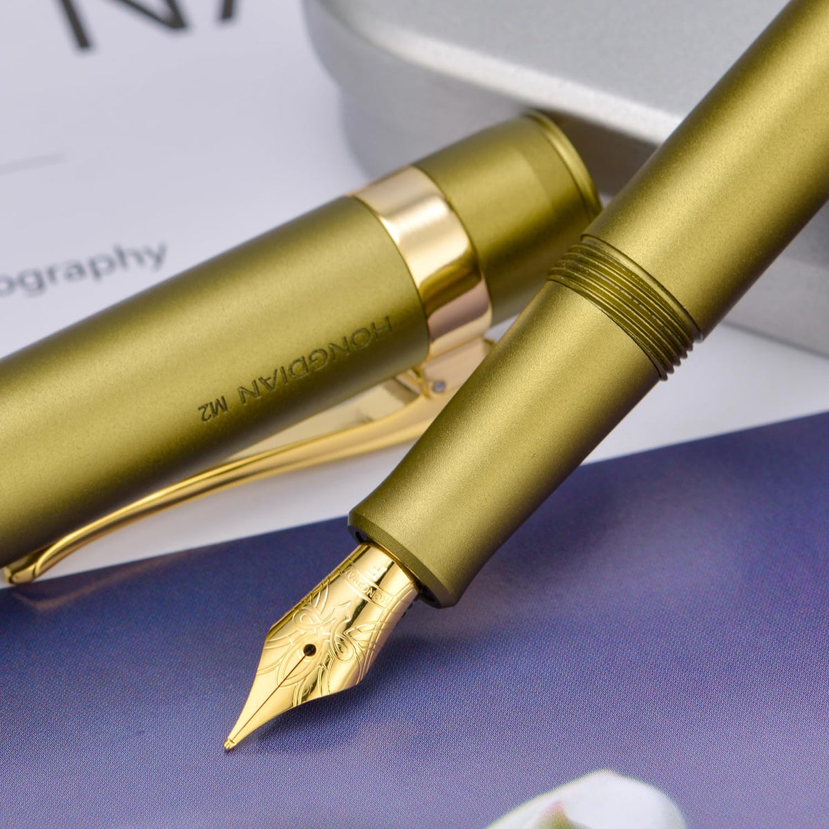 HONG DIAN M2 Black Forest Mini Fountain Pen, Medium Nib & Sleek Shape Aluminium Short Pocket Travel