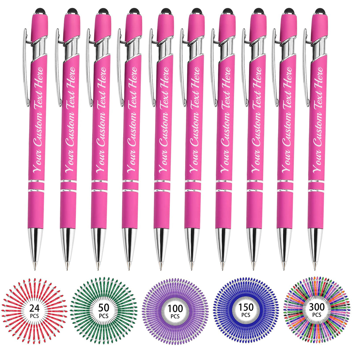 Hapelf Up to 500 Bulk Personalized Pens Custom Engraved Ballpoint Pen with Stylus Tip Retractable