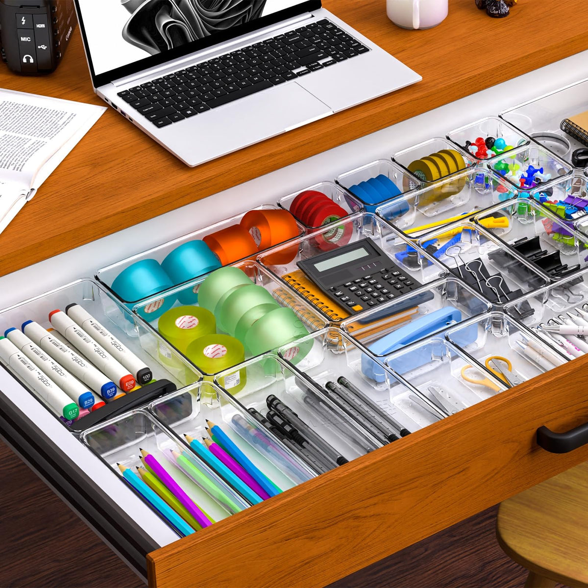 Yieach 25 Pc Clear Plastic Drawer Organizer Set,4 Sizes In Drawer Organizer Trays for