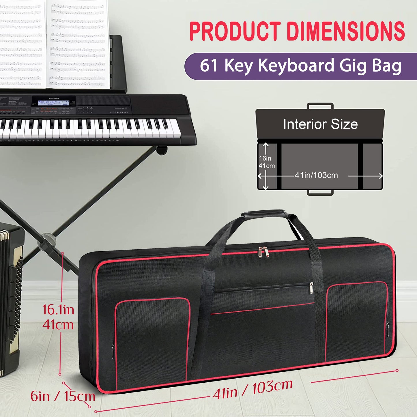 Ruibo 61 Key Keyboard Gig Bag Case,Portable Durable Keyboard Piano Waterproof 600D Oxford Cloth