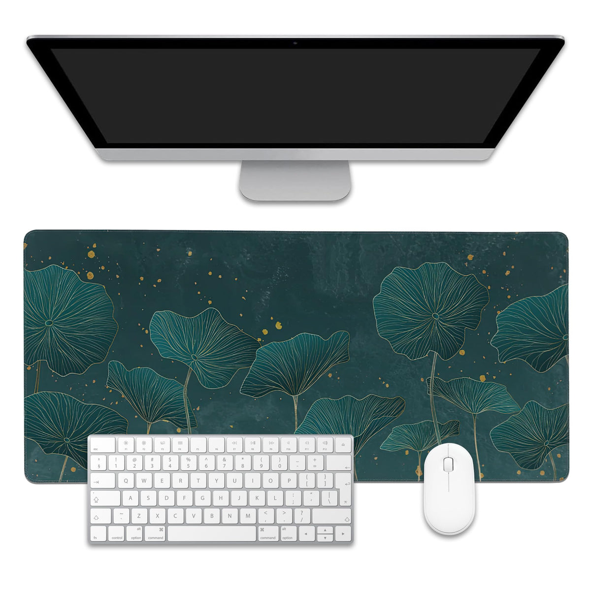 EOBKLAX Mouse Pad,Lotus Leaves in Gold Line Desk Mat for Desktop,Desk Pad with Non-Slip Base and