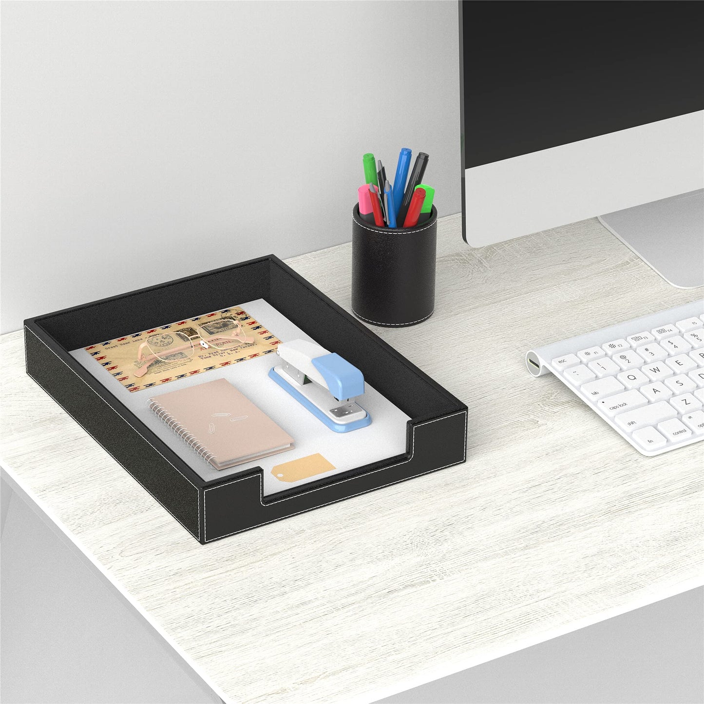 Leather Letter Tray, THIPOTEN Elegant Desk Organizer for Office Supplies, Mail, Paper, File