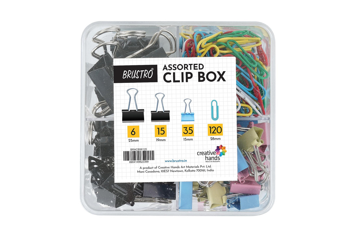 Brustro Clip Box Set of 56 Binder Clips and 120 Paper Clips, Stationery Binding Supplies for Loose