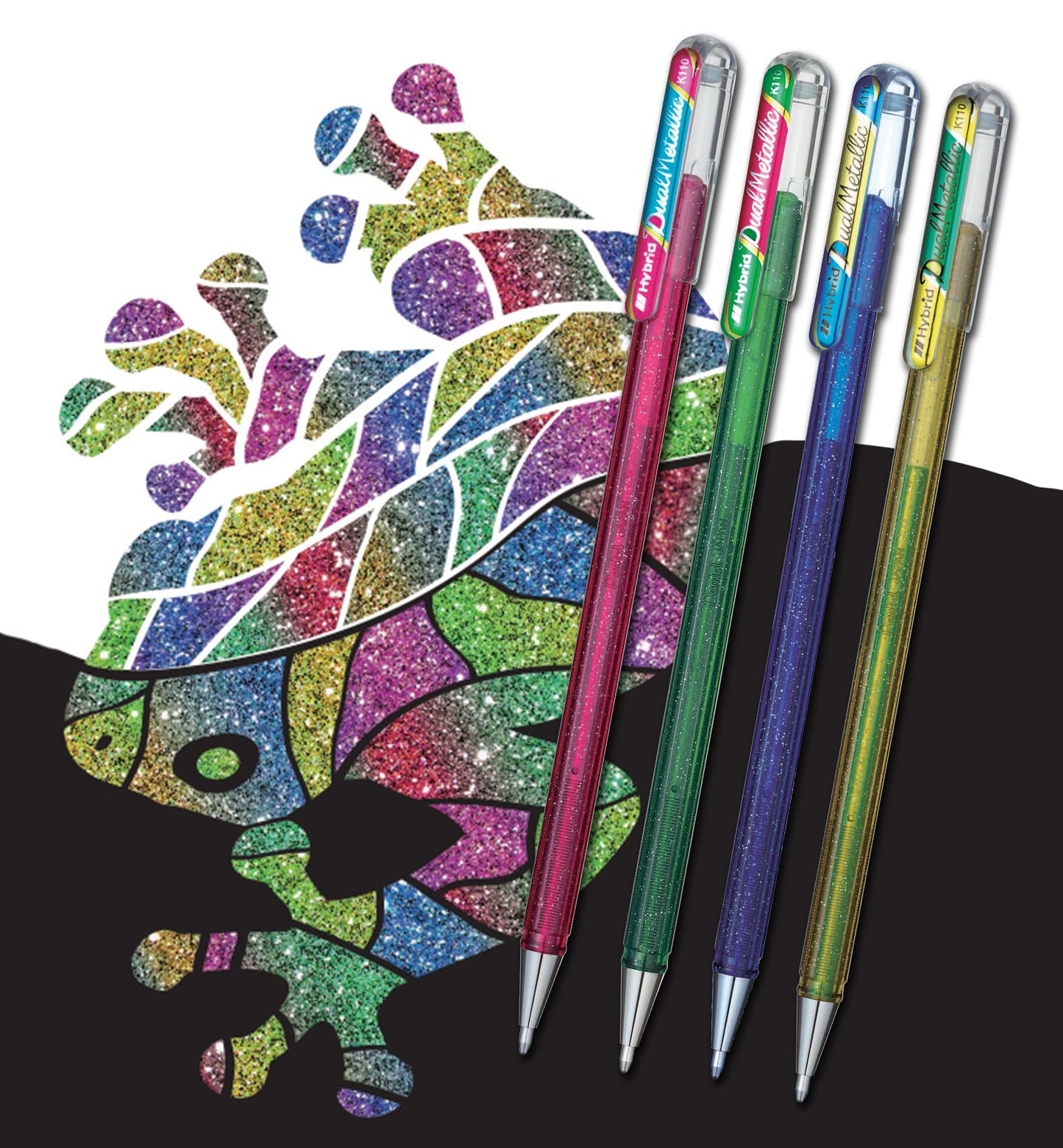 Pentel Hybrid Dual Metallic Gel Ink Rollerball Pens Pastel Metallic K110, Light Purple + Red &