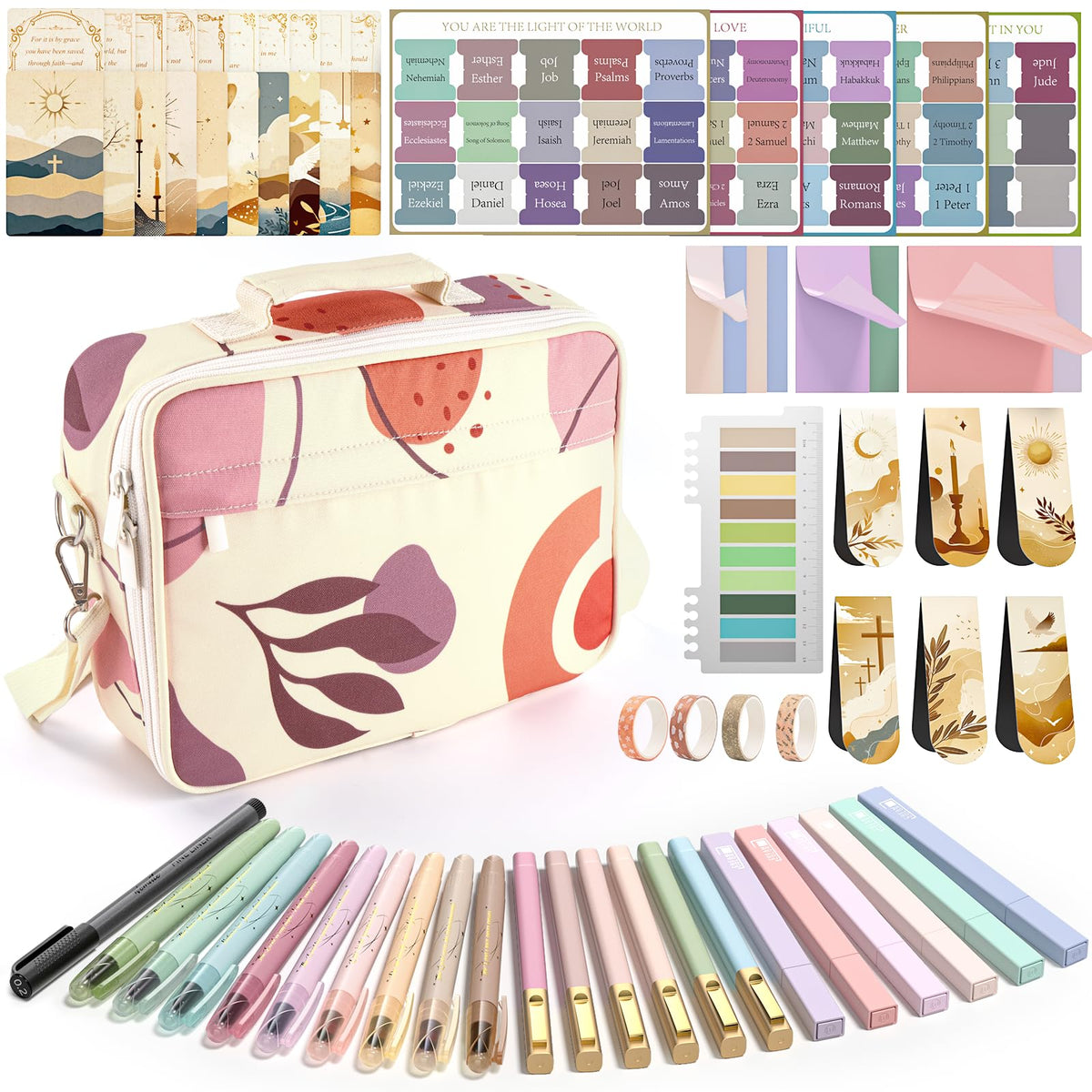 WEMATE 146PCS Bible Journaling Kit with Bag, No Bleed Highlighters and Pens, Tabs, Prayer Cards