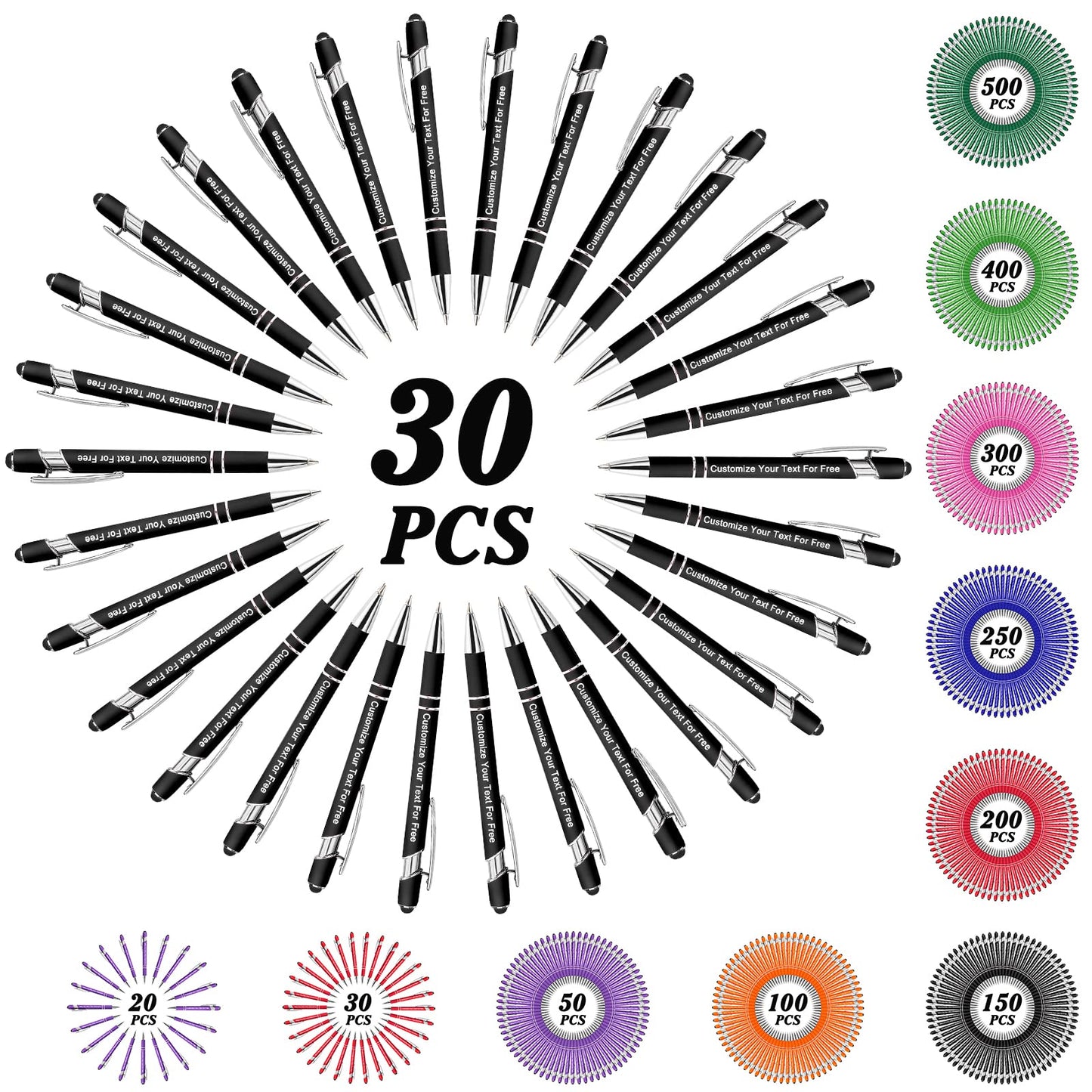 Max 500 Pcs Personalized Pens Bulk, Custom Pens with Free Engraving, Customized Stylus Tip