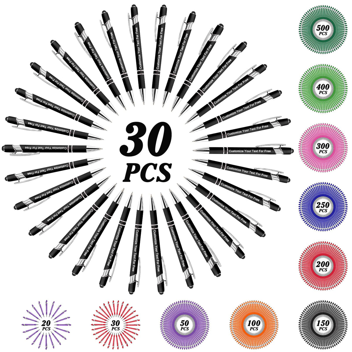 Max 500 Pcs Personalized Pens Bulk, Custom Pens with Free Engraving, Customized Stylus Tip
