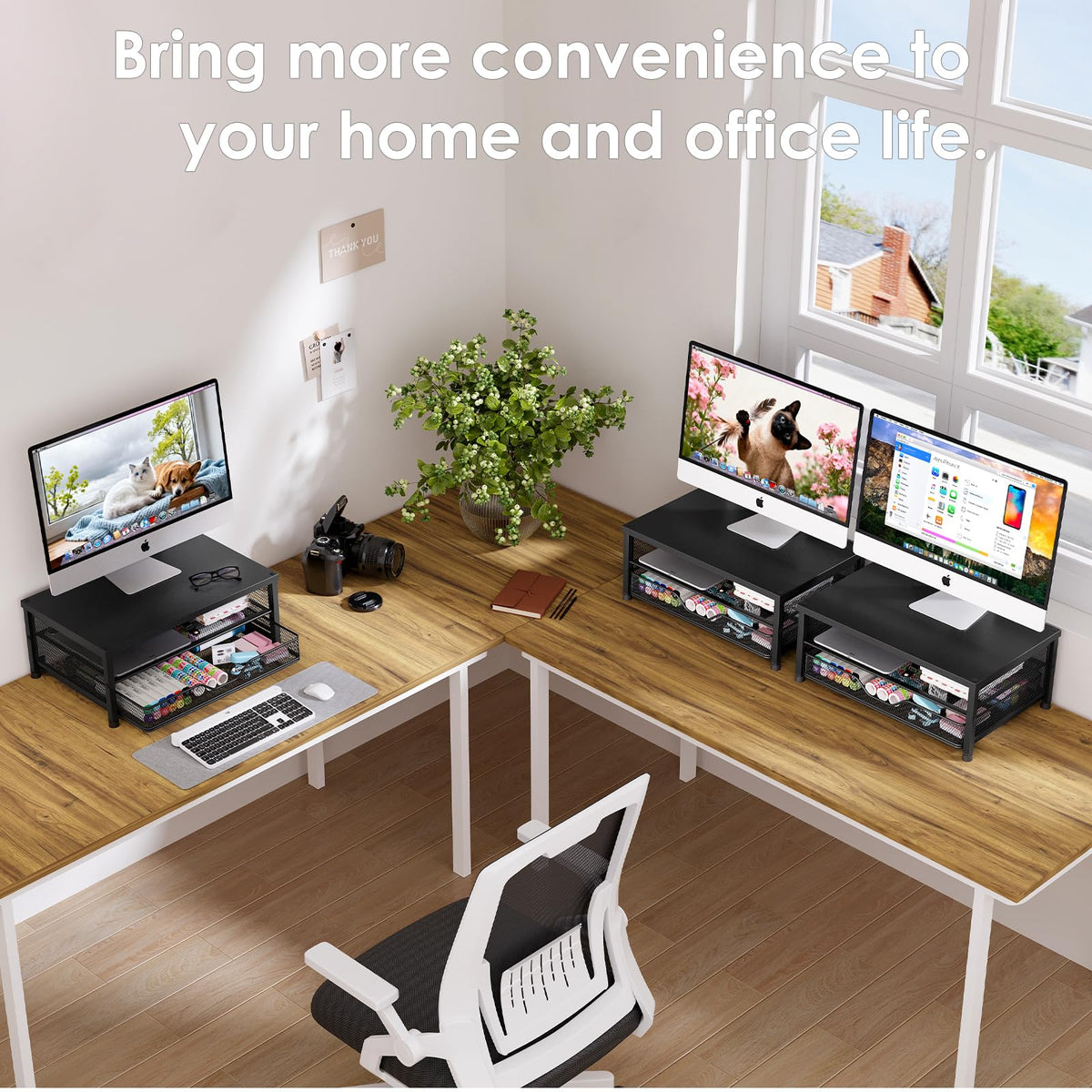 OPNICE Computer Monitor Stand Riser, Desk Organizer with Drawer, Printer & Laptop Stand, Office