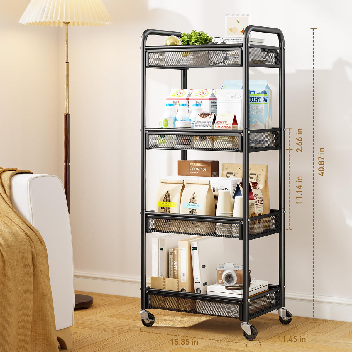 YASONIC 4 Tier Rolling Cart – Rolling Storage Cart with Wheels