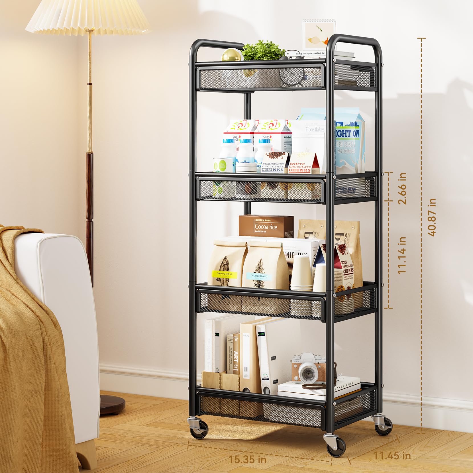YASONIC 4 Tier Rolling Cart – Rolling Storage Cart with Wheels