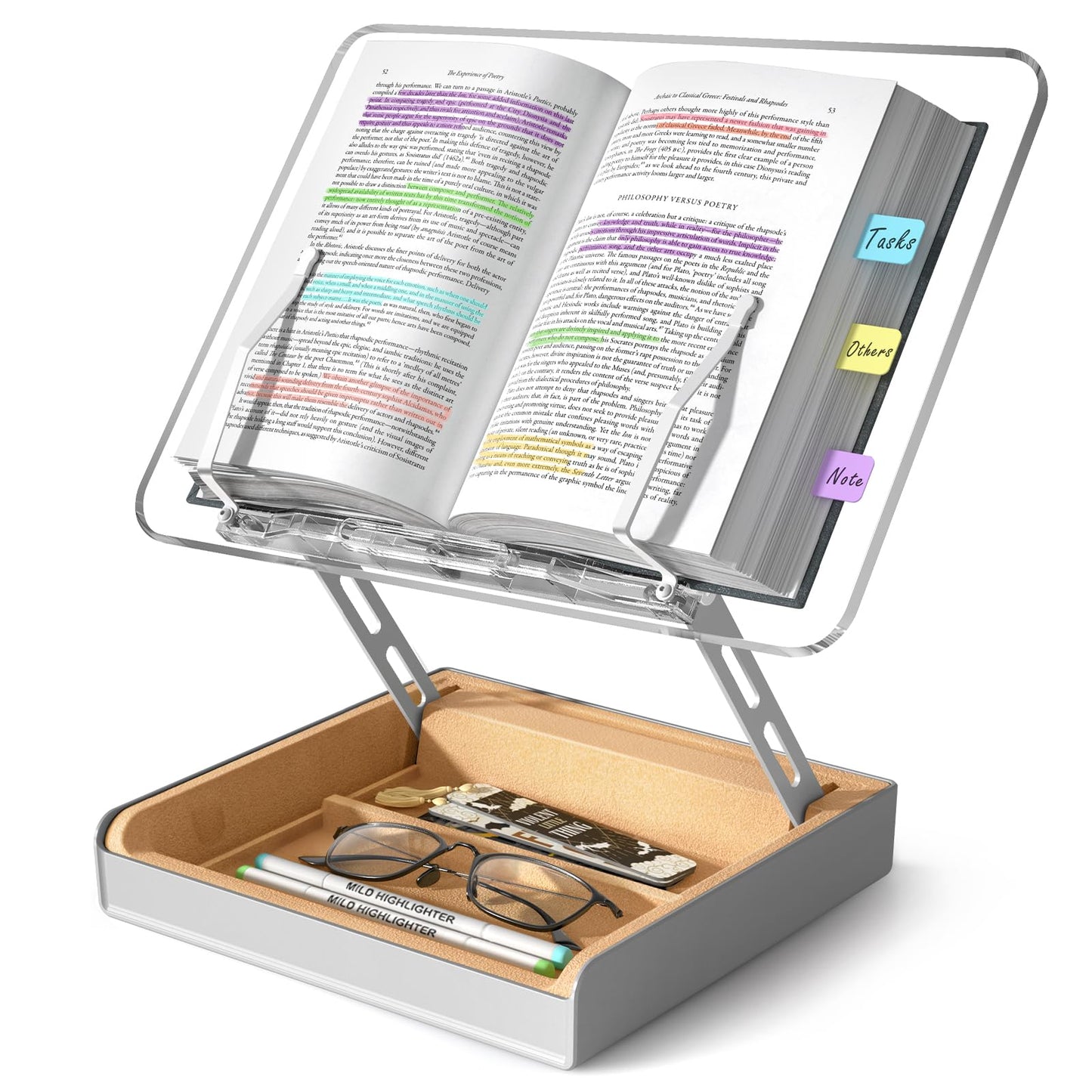 HUMANCOZY Book Stand with Storage, Book Holder for Reading Hands Free
