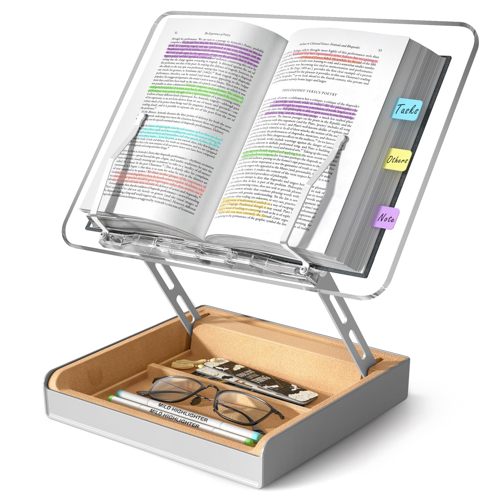 HUMANCOZY Book Stand with Storage, Book Holder for Reading Hands Free