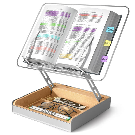 HUMANCOZY Book Stand with Storage, Book Holder for Reading Hands Free