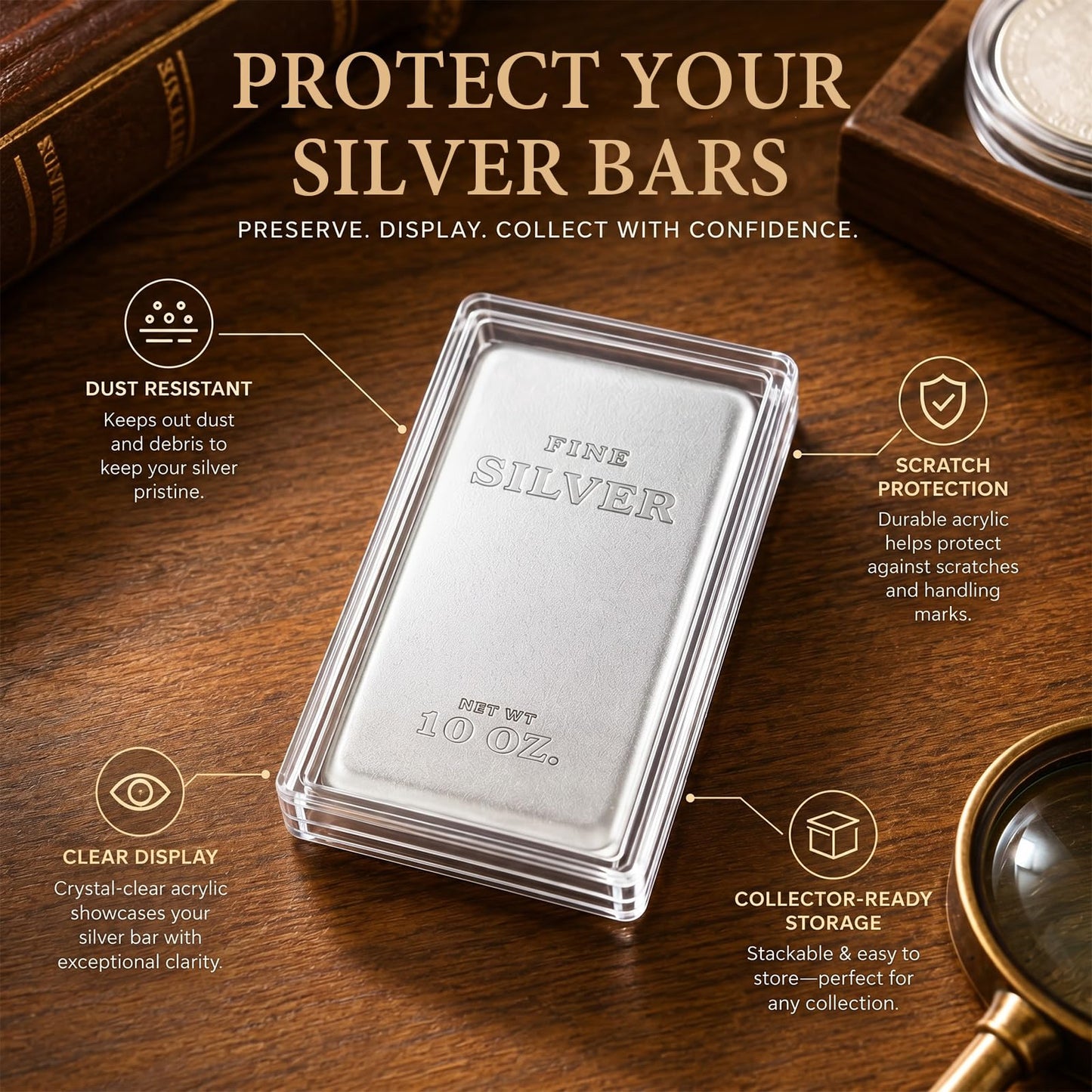 Geiserailie 10 Pcs Silver Bar Holder Case, 90 x 52 x 8 mm, Fits 10 oz Bars