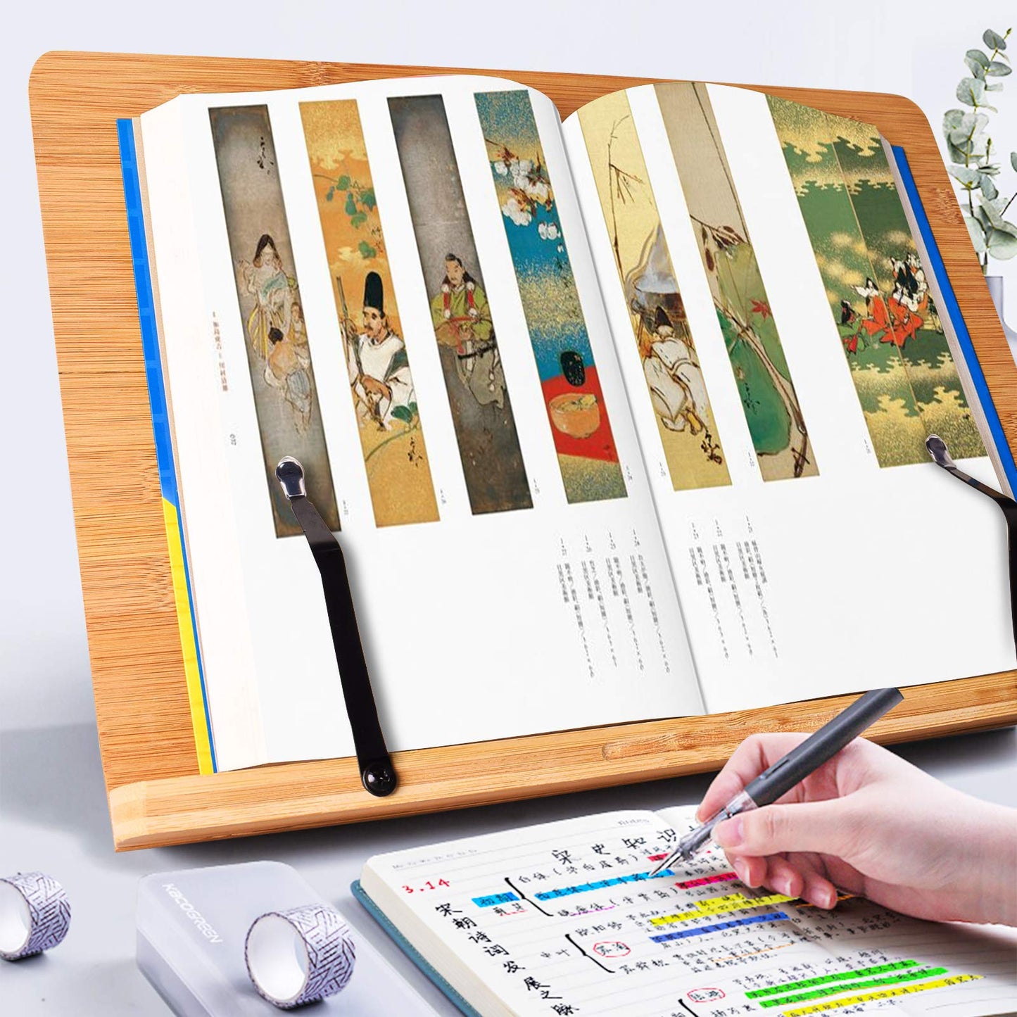 wishacc Book Stand XL-Large Size 15.4" x 11.0" Main Board-Adjustable Foldable Book Holder with Page