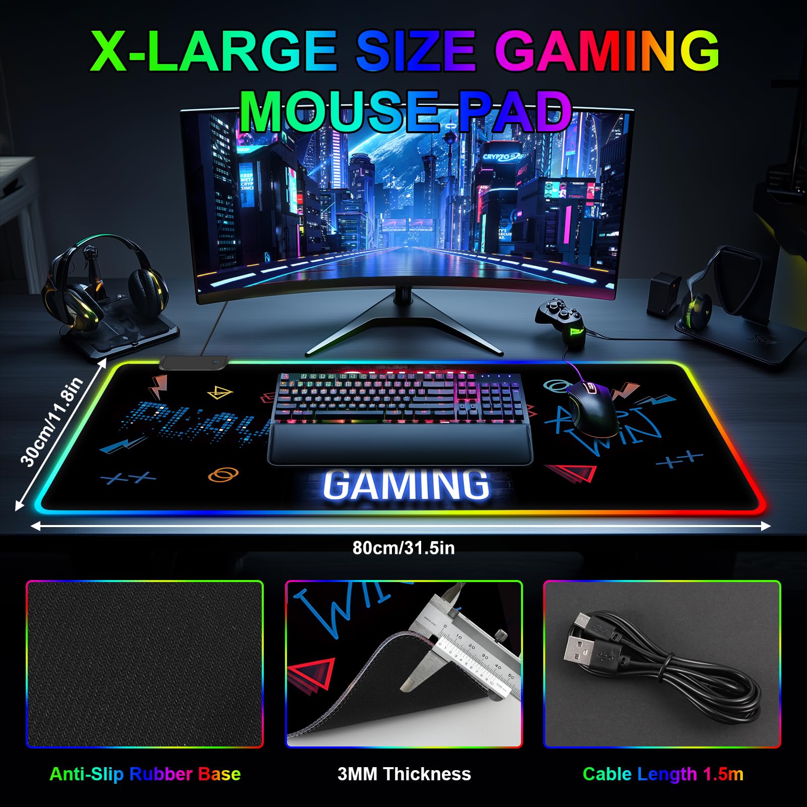 RGB Mouse Pad, Gaming Mousepad with 13 LED Light Modes