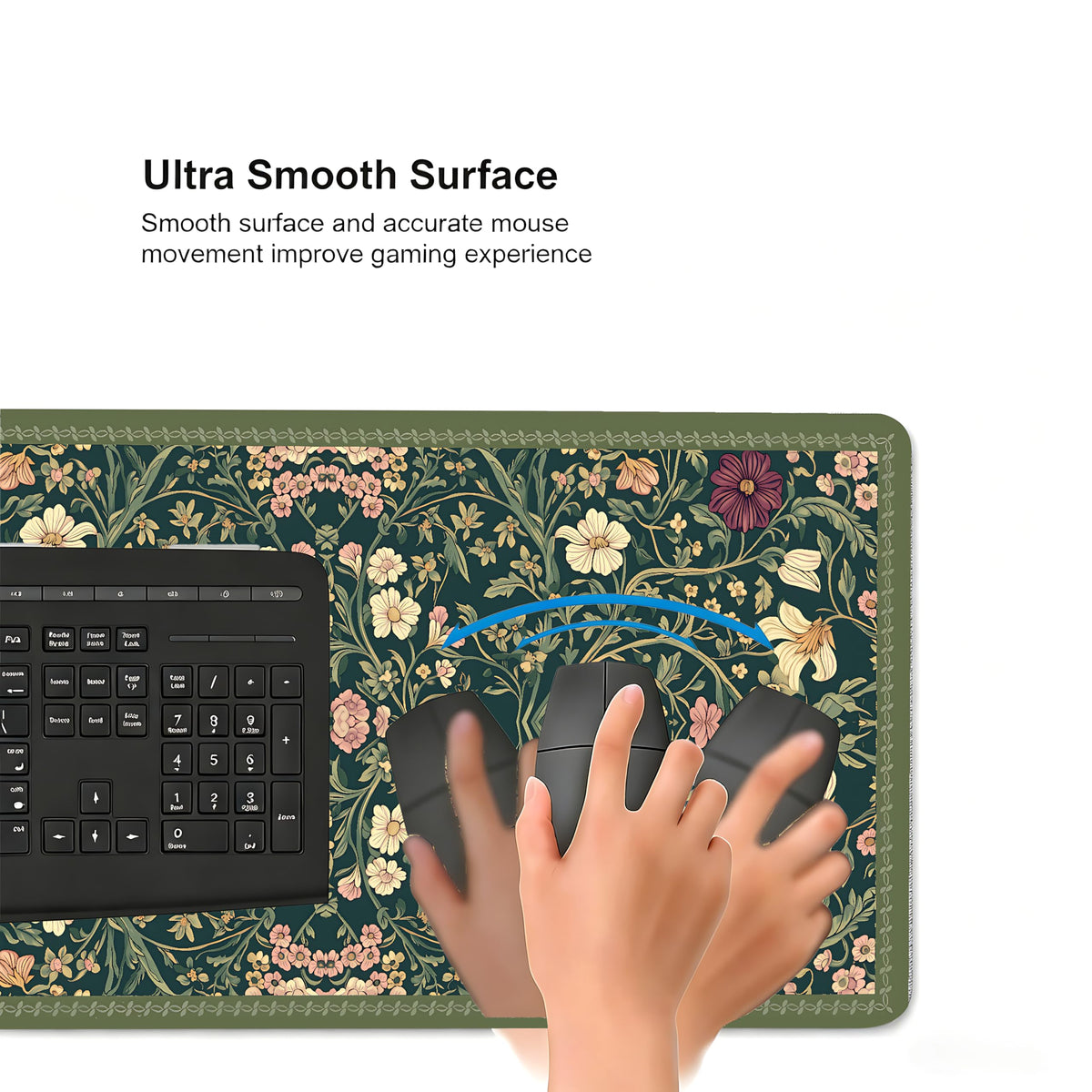 Cute Floral Aesthetic Dahlia Gaming Mouse Pad, Dark Green Rug Desk Mat with Anti-Slip Base &