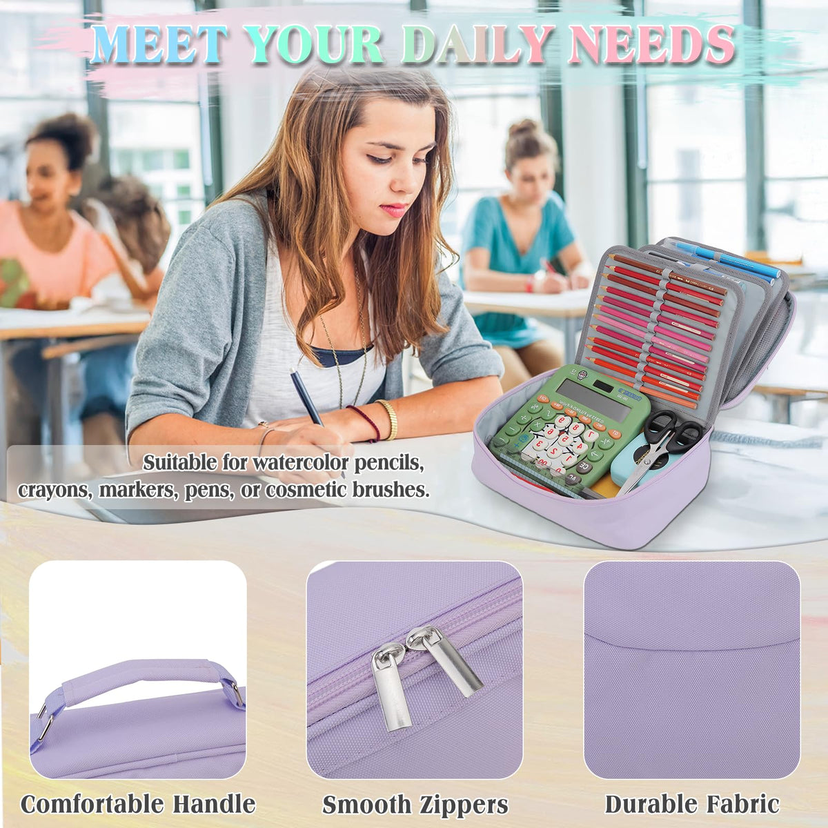 VX VONXURY Large Pencil Case, 54-Slot Colored Pen Pouch 2 Removable Sleeves
