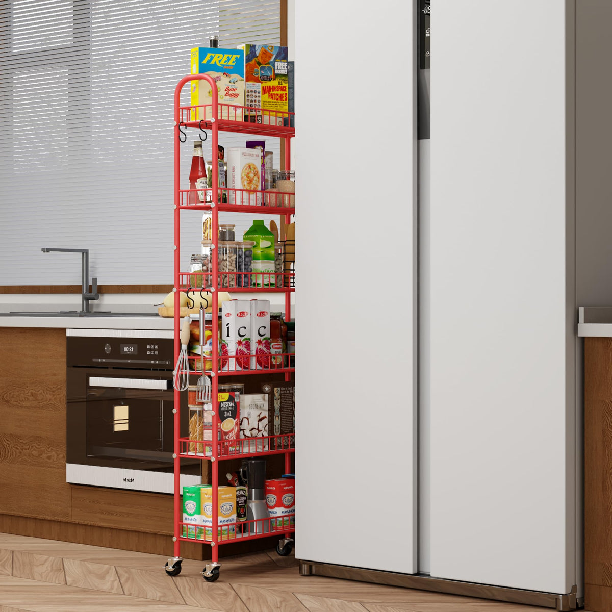 Qiaoxuan Slim Rolling Storage Cart 6 Tier, Metal Kitchen Rolling Utility Cart with Lockable Wheels