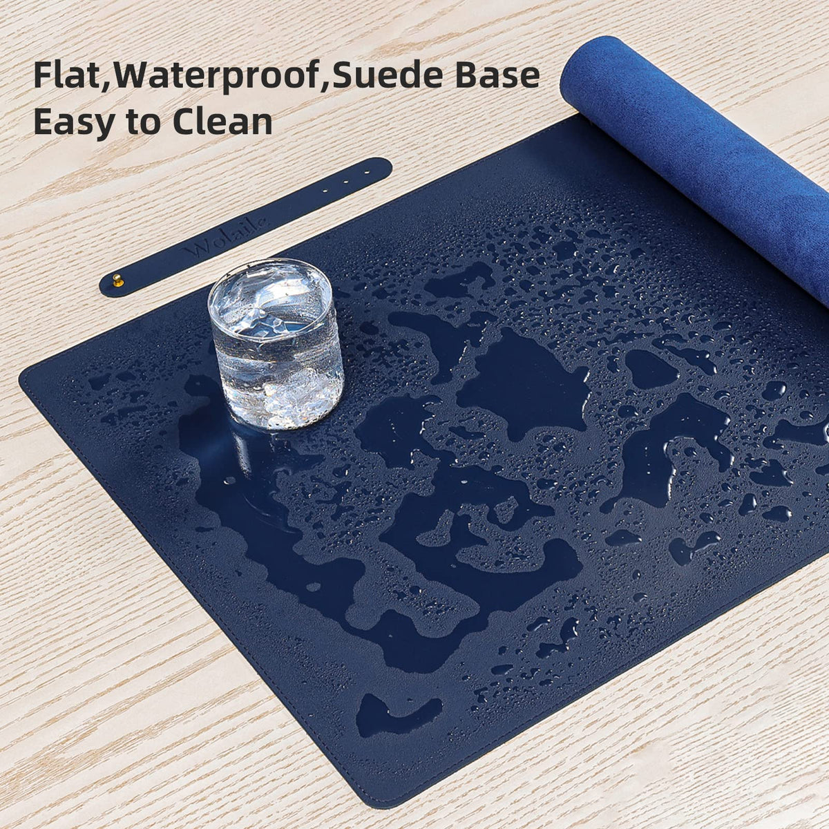 Wolaile PU Leather Desk Pad Blotter,Navy Waterproof Office Desktop Mat for Men,36x17in Non-Slip