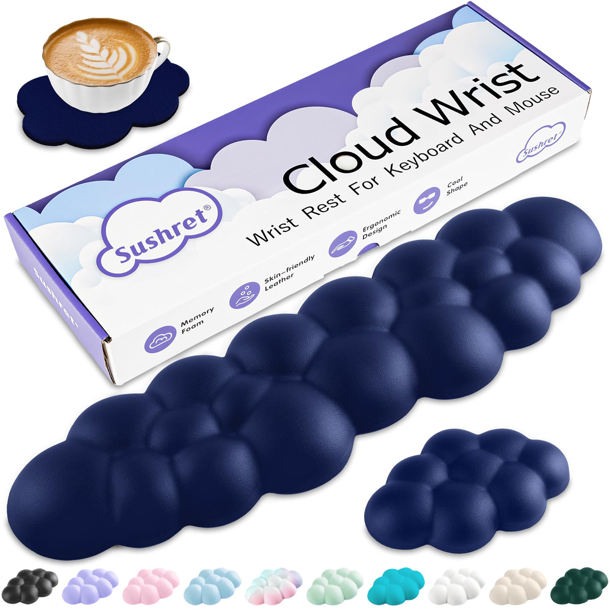 Sushret Cloud Wrist Rest Keyboard, Cloud Keyboard Wrist Pad Set with PU Leather Memory Foam, Cute