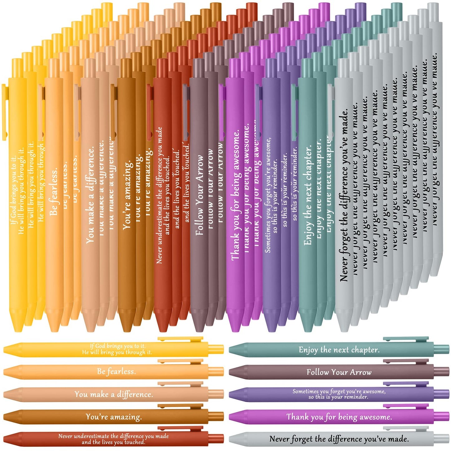 Teling 100 Pcs Inspirational Pens Bulk, Morandi Colors, Classic Style