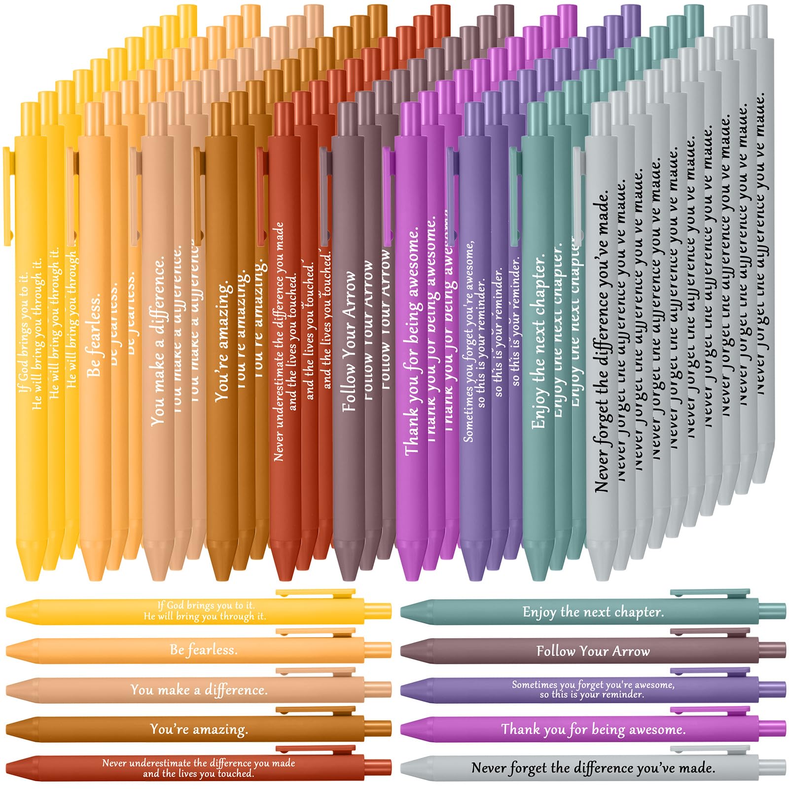 Teling 100 Pcs Inspirational Pens Bulk, Morandi Colors, Classic Style