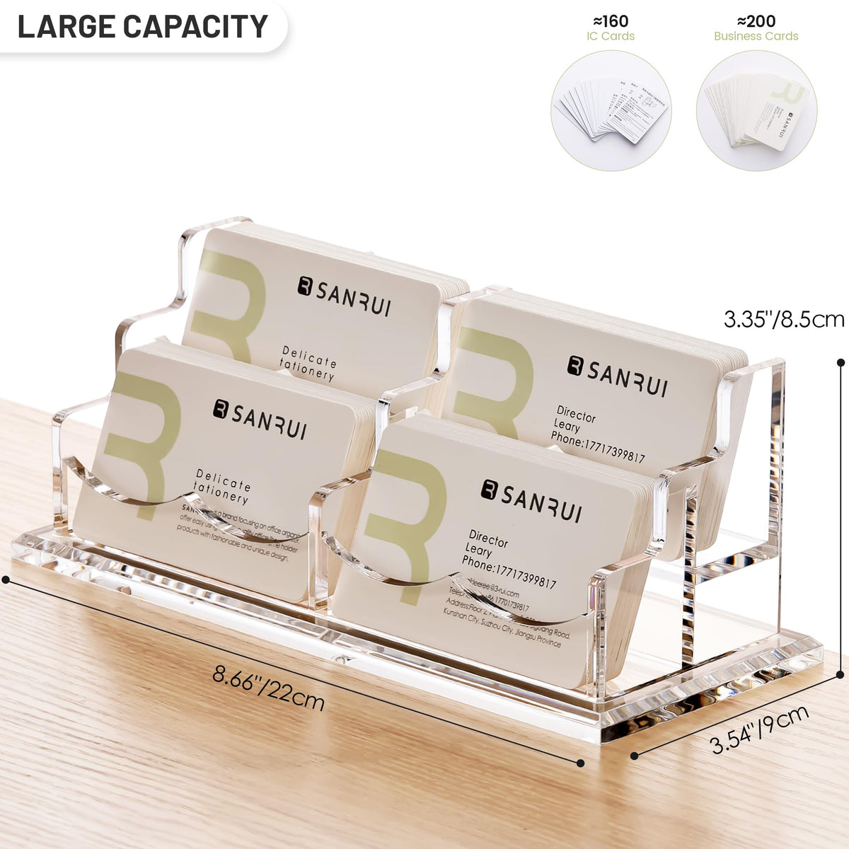 SANRUI Acrylic Business Card Holder for Desk, 2 Tier 4 Slot Horizontal