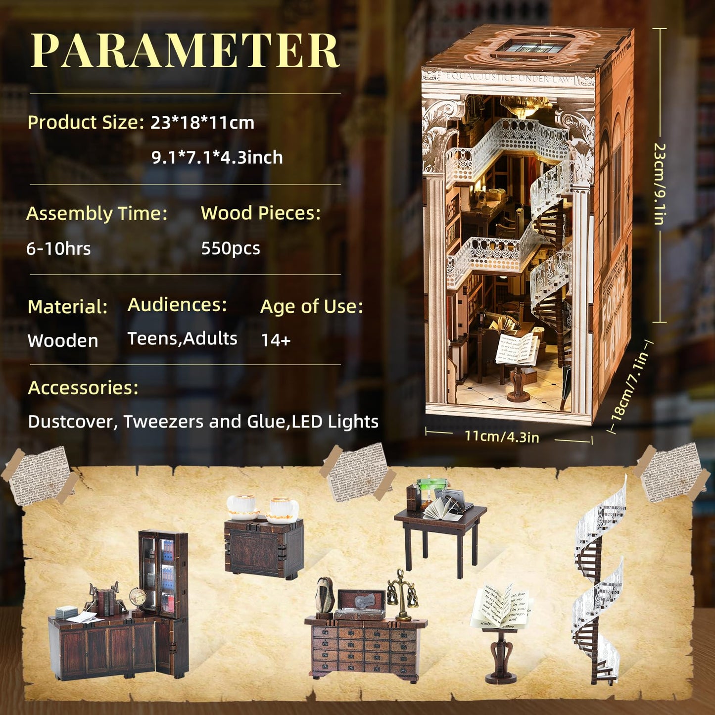 CCCDF DIY Book Nook Kit for Adults and Teens, Miniature Dollhouse Booknook Kit, 3D Wooden Puzzle
