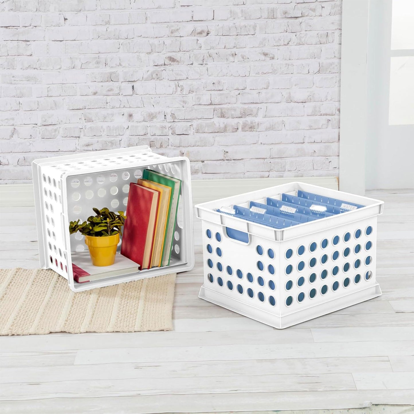Sterilite Storage Crate Bin File Organizer for Home & Office, White, 6-Pack
