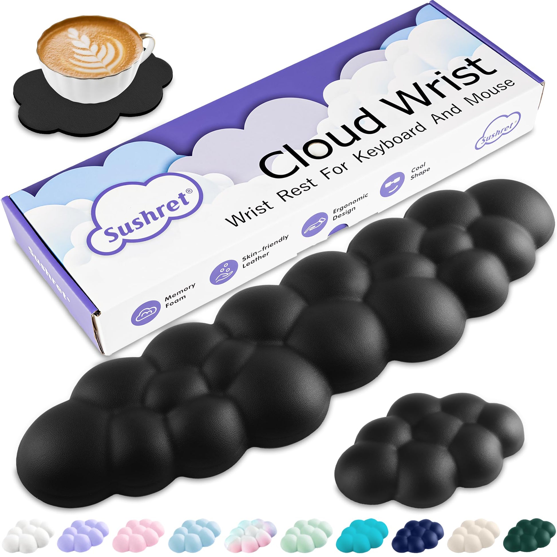 Sushret Cloud Wrist Rest Keyboard, Cloud Keyboard Wrist Pad Set with PU Leather Memory Foam, Cute