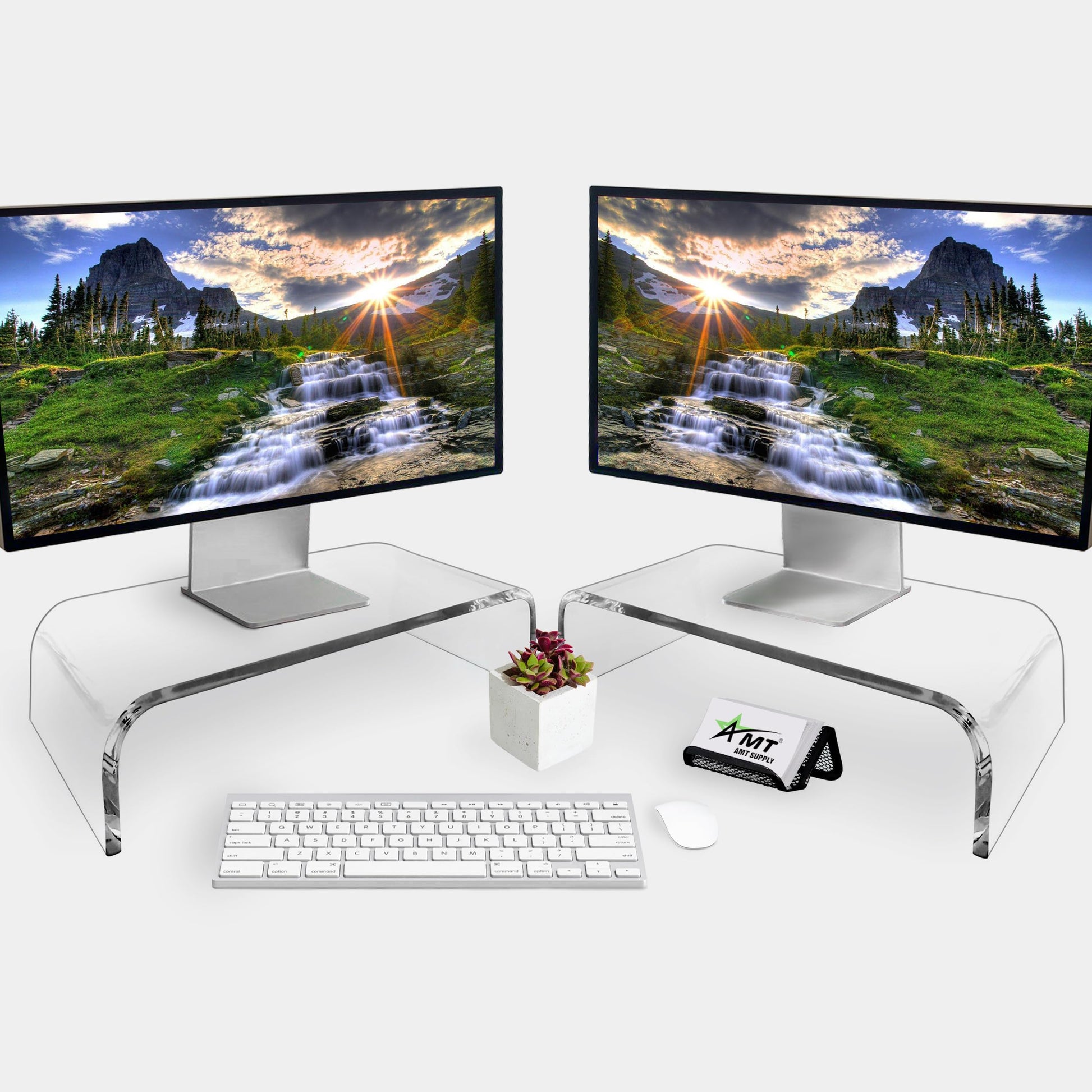 AMT 2 Pack Acrylic Laptop Monitor Stand & Computer Riser with Cat Keyboard Protector, Space-Saving