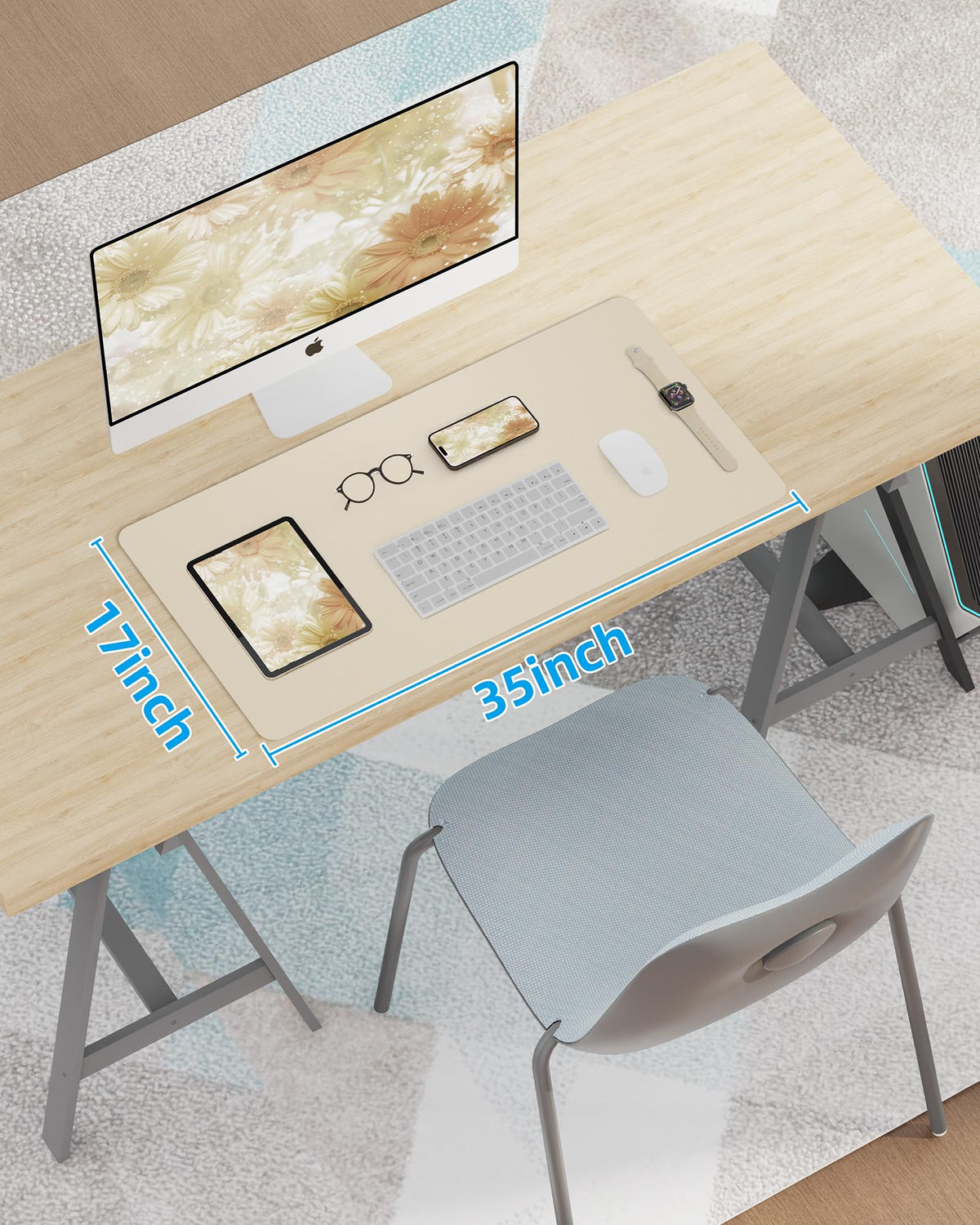 AFIING Leather Desk Pad Protector, Mouse Pad, Office Desk Mat, Non-Slip PU Leather Desk Blotter