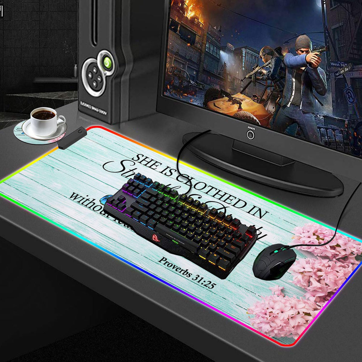 CICPLKSE Customized RGB Gaming Mouse Pad and Coffee Coaster,Large Glowing Led Anti-Slip Rubber Base