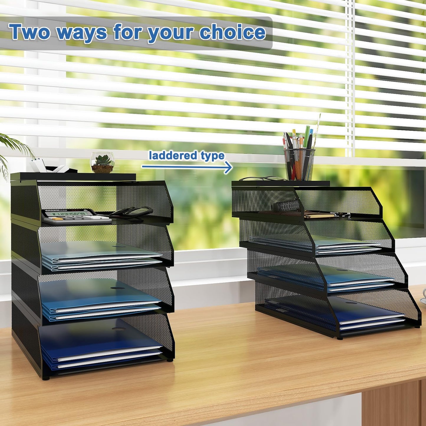 Natwind 4-Tier Stackable Metal Mesh Desk Paper Tray Organizer,Black