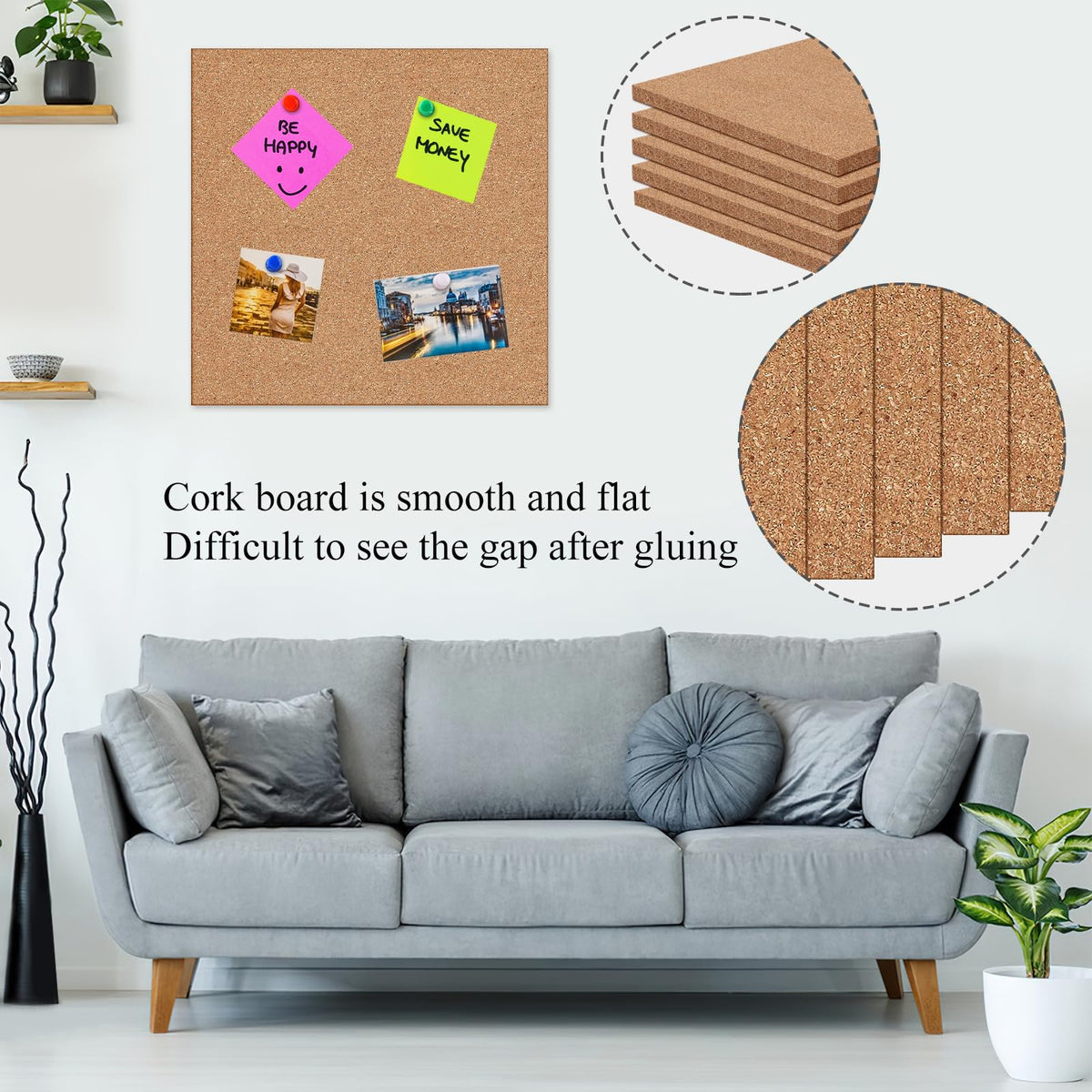 NACHLYNN Cork Board 6 Pack 12 x 12 Self-Adhesive Corkboards for Wall Square Bulletin Board with 100