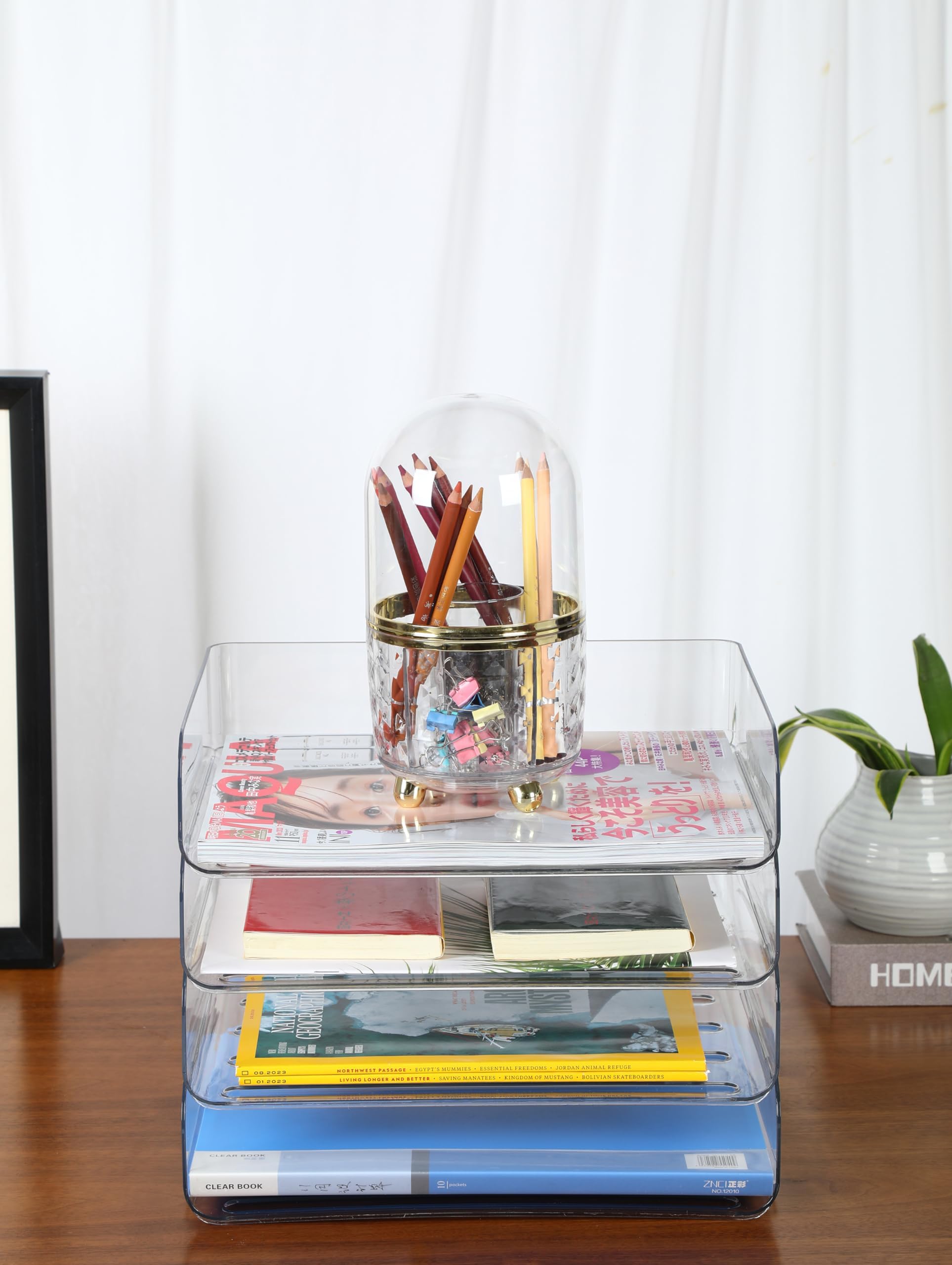 4 Tier Stackable A4 Paper Trays, Office Desk File Holder, Tidy File Document Letter Book Paper