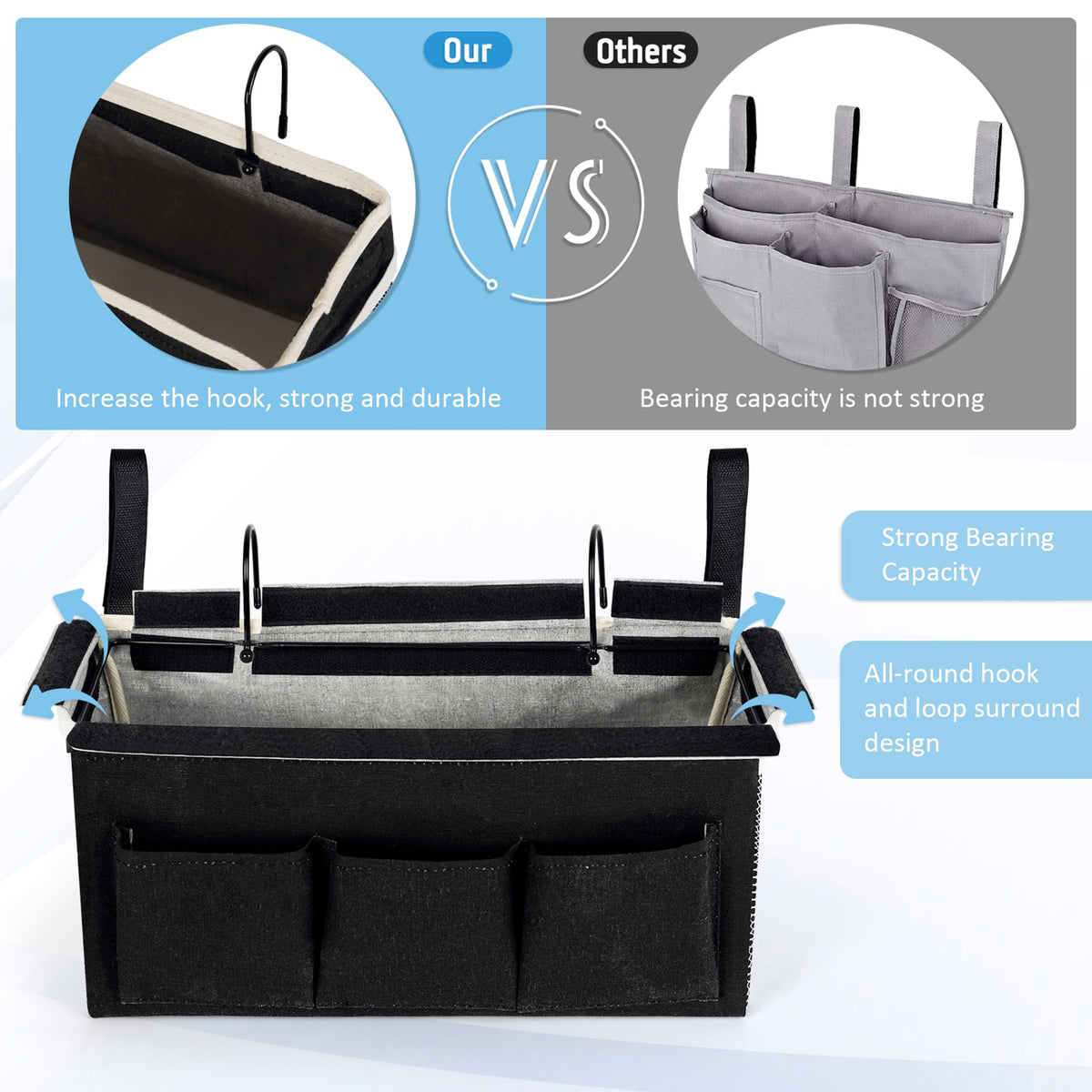 Ozzptuu Bedside Caddy Bedside Storage Bag for Headboards/Bunk Bed