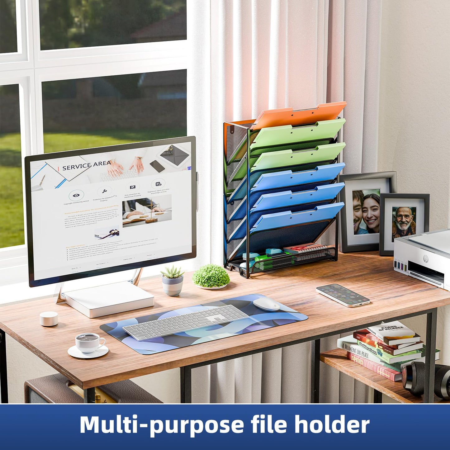 Simple Trending Wall File Organizer, Mesh 7-Tier Vertical Hanging File Holder, Desktop Metal Files