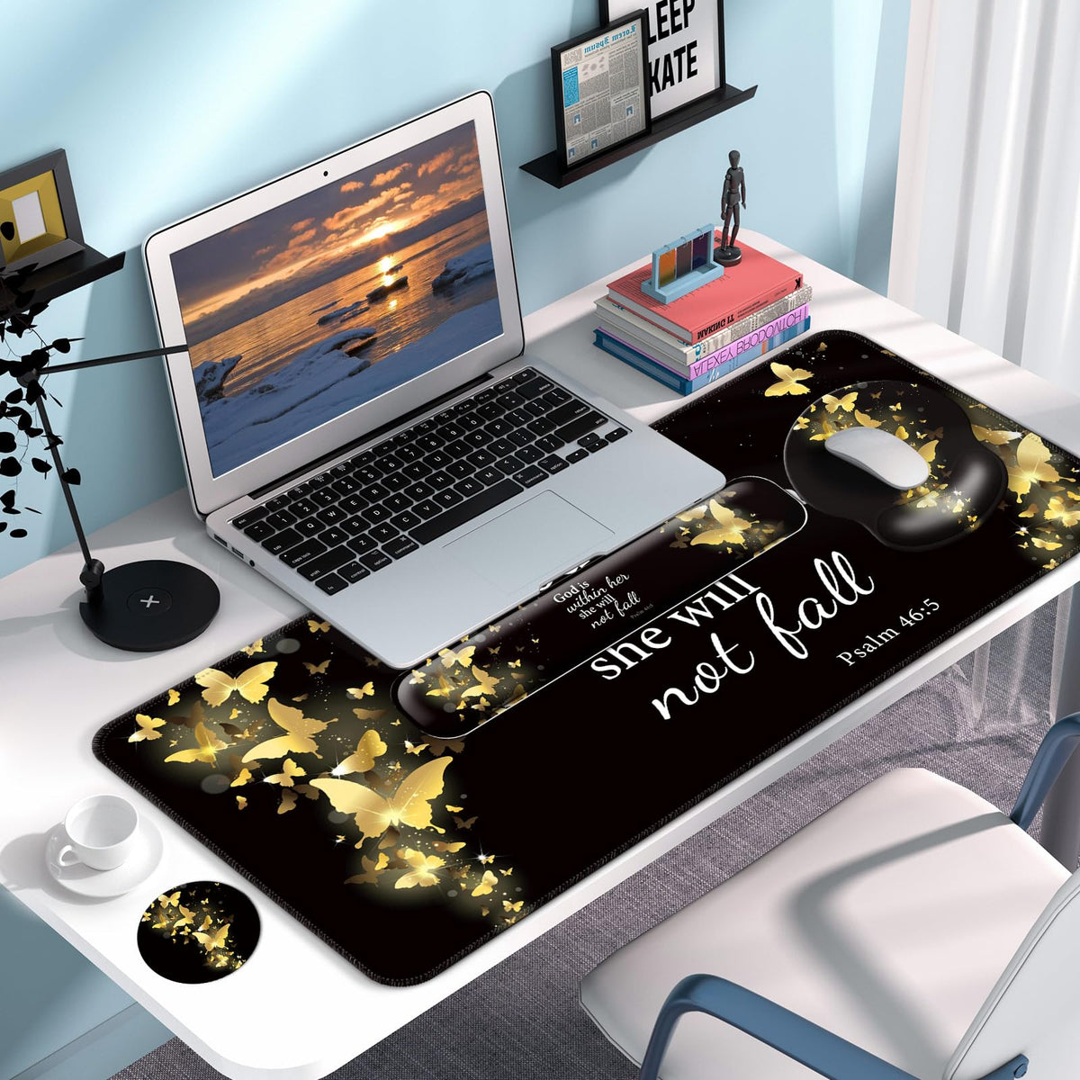 VINEBURY Desk Mat Set Keyboard and Mouse Pad with Wrist Rest Support