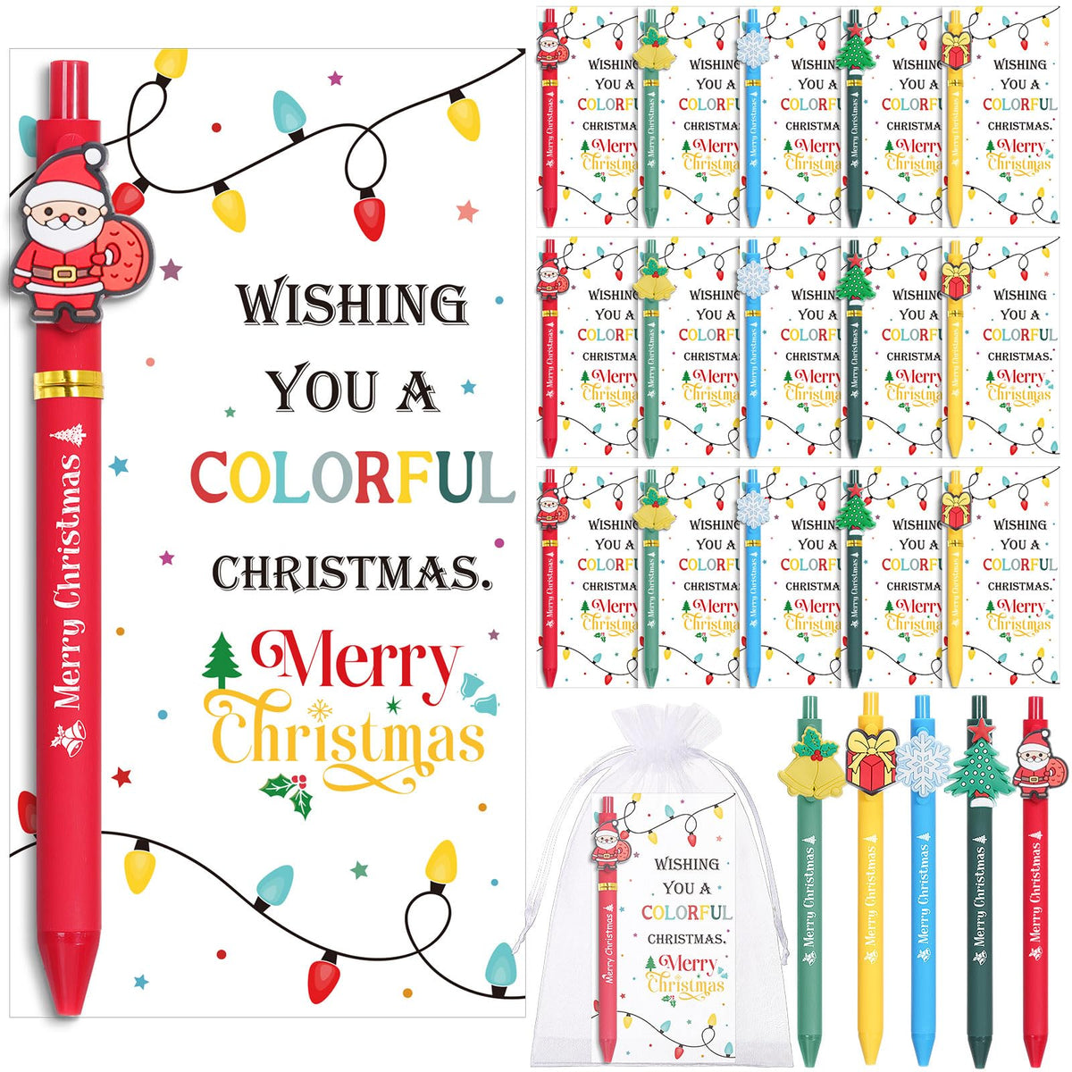 Marspark 30 Set Colorful Christmas Party Favor Gifts Bulk Xmas Pen and Card