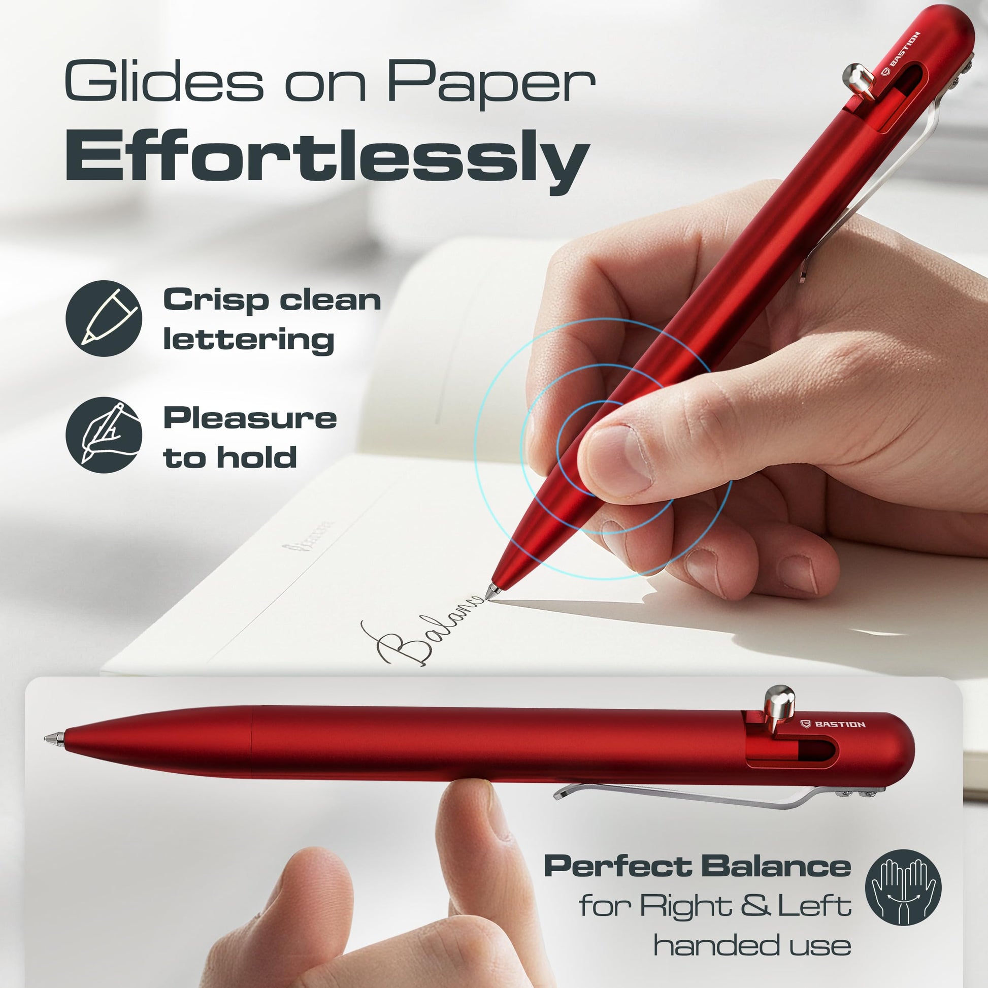 BASTION Bolt Action Pen, Aluminum Red, Premium Metal Writing Pen, EDC