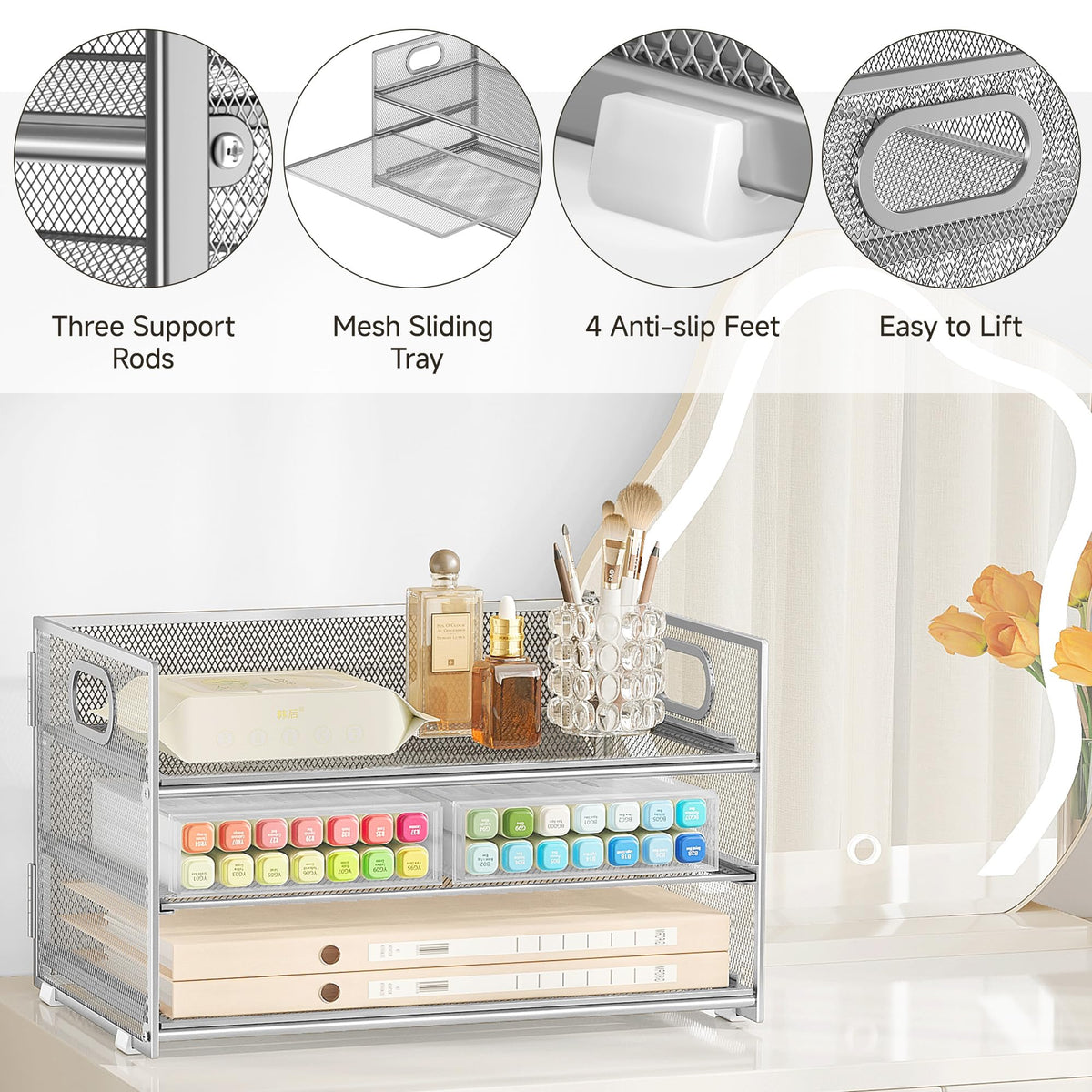Subekyu 3 Tier Paper Desk Organizer with Handle and 1 PC Slideable Letter Tray, A4 Paper File