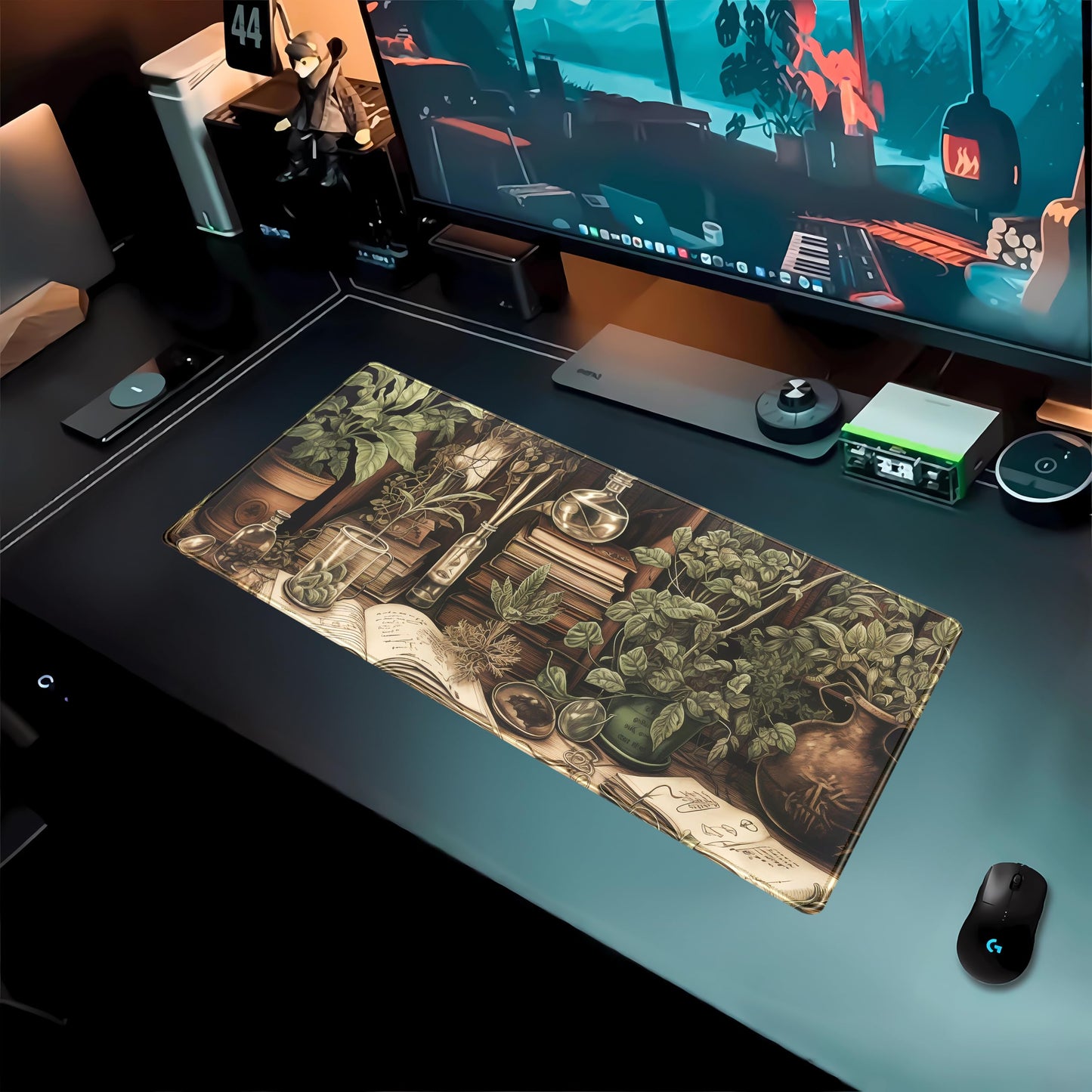 Retro Olive Green Plant XL Large Extended Gaming Mouse Pad Cool Plants Lovers Desk Mat with