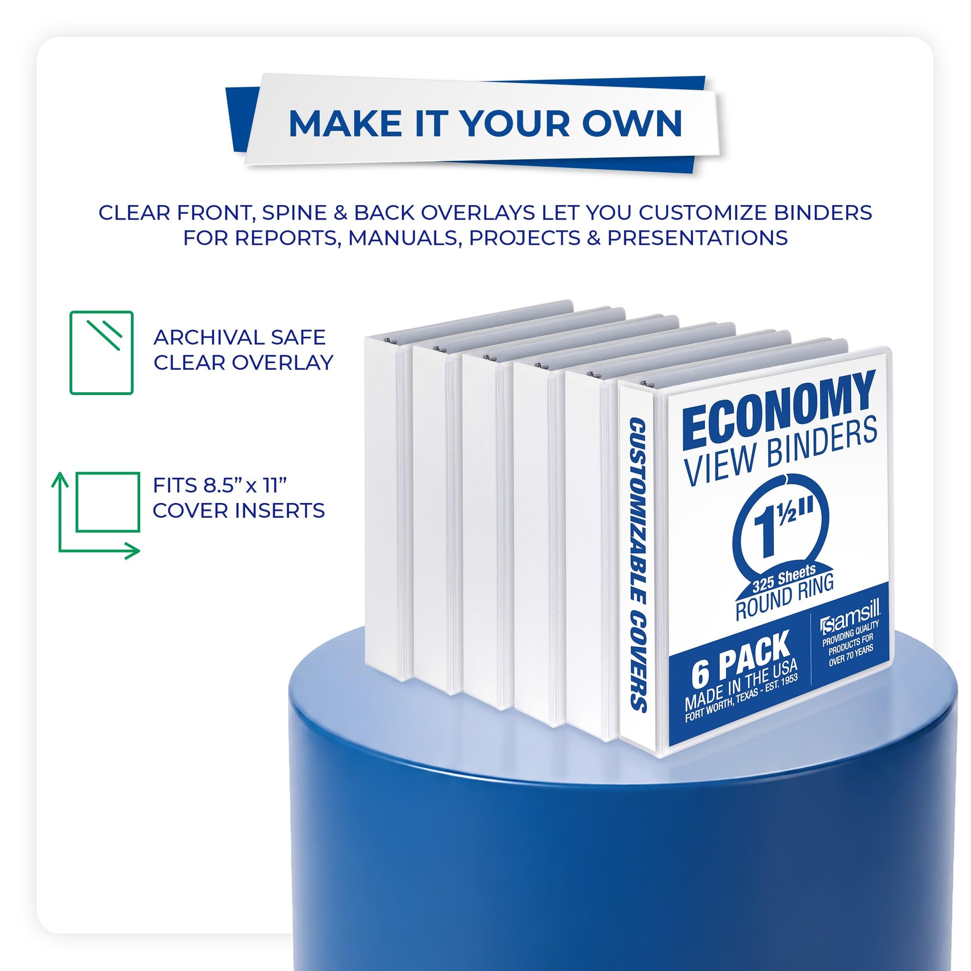 Samsill 1.5 Inch 3 Ring Binders, Economy Round Ring, Clear View Cover, 325 Sheet Capacity - for