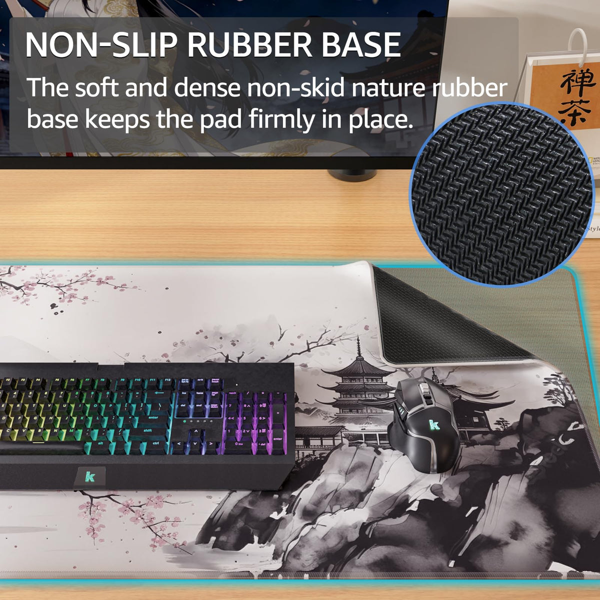 KTRIO Large Gaming Mouse Pad, Desk Mat, 31.5 x 15.7 in, Zen Sakura, XXL
