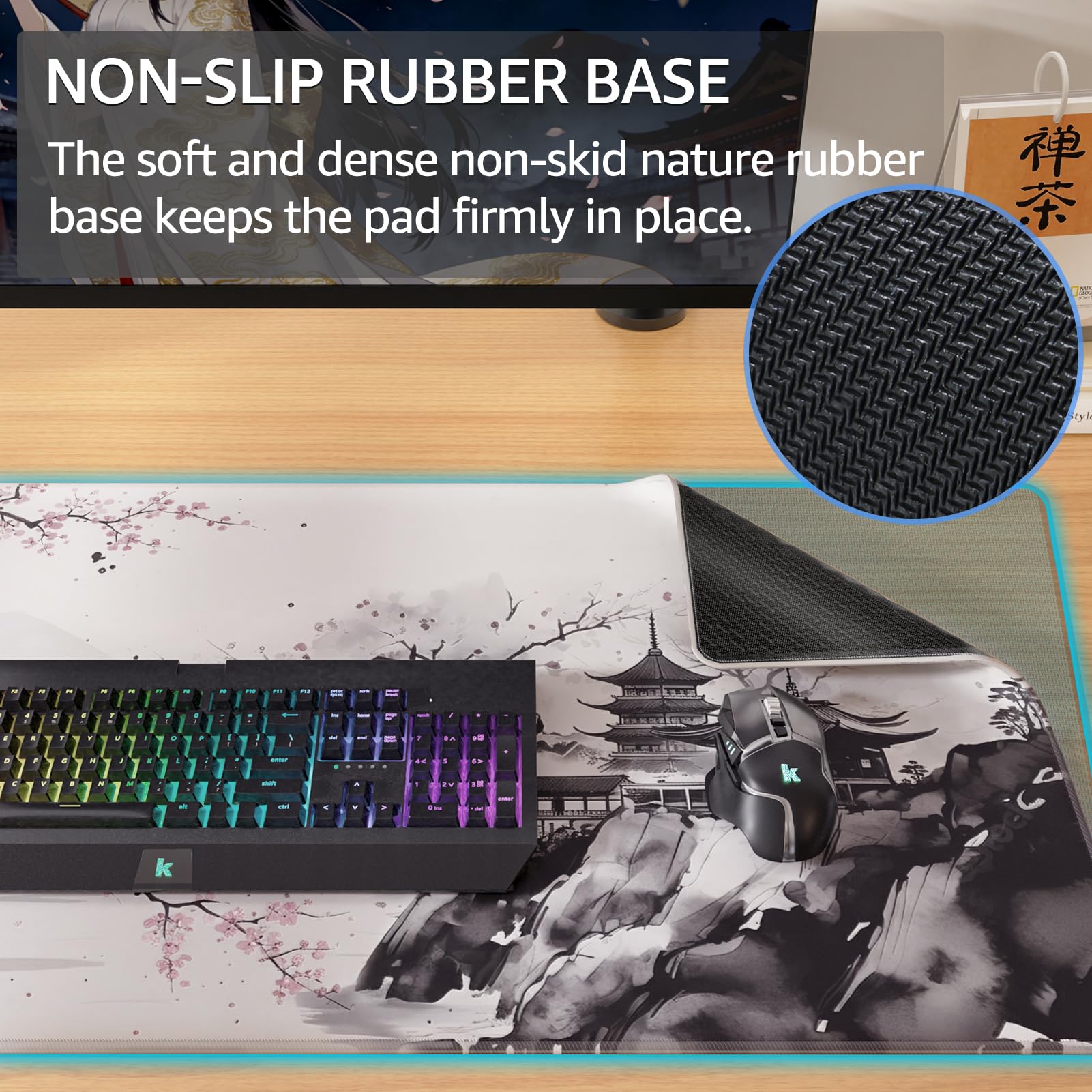 KTRIO Large Gaming Mouse Pad, Desk Mat, 31.5 x 15.7 in, Zen Sakura, XXL