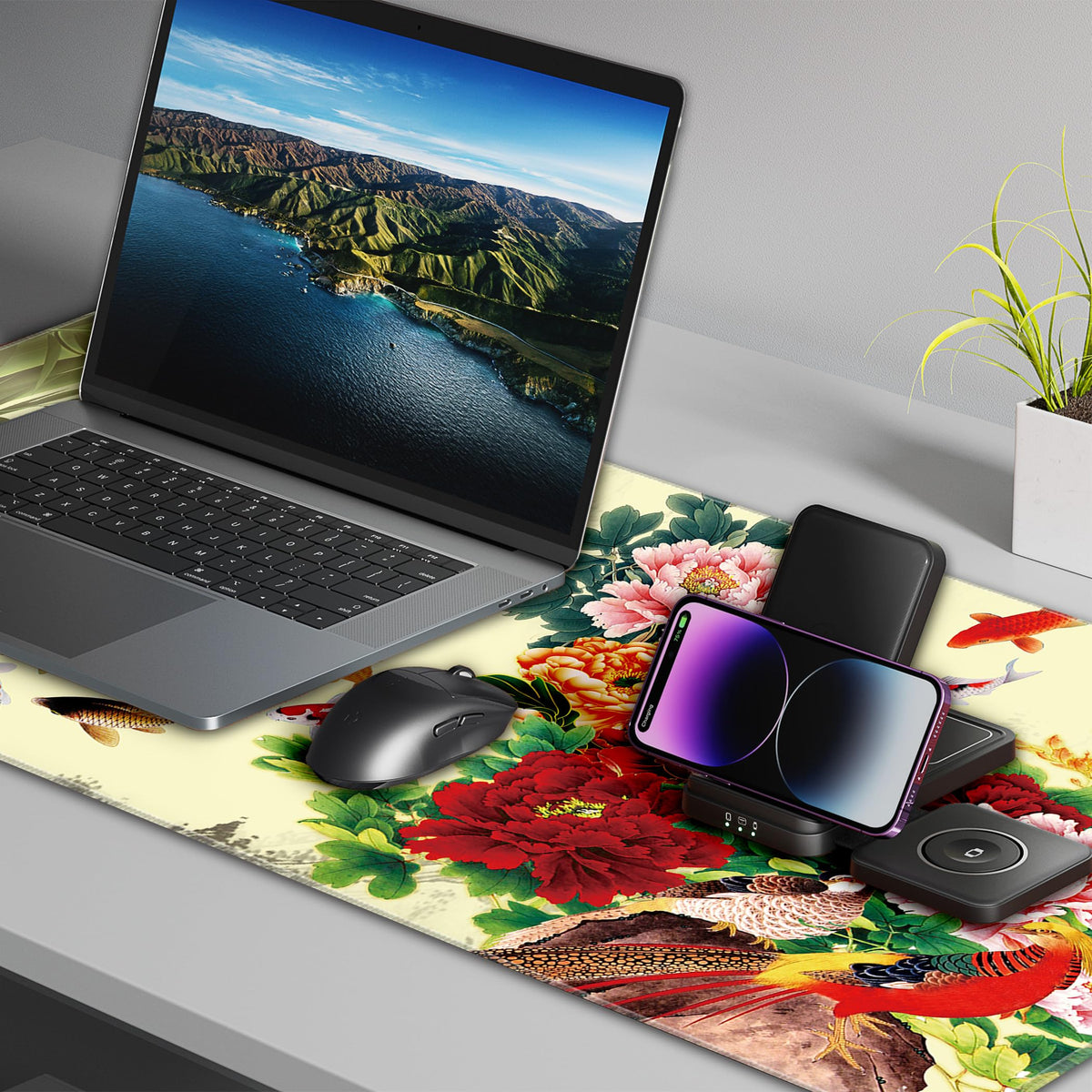 LL-COEUR XXL Landscape Gaming Mouse Pad Computer Keyboard Mat Office Desk Pad (Fish, 35.4" x 15.7"